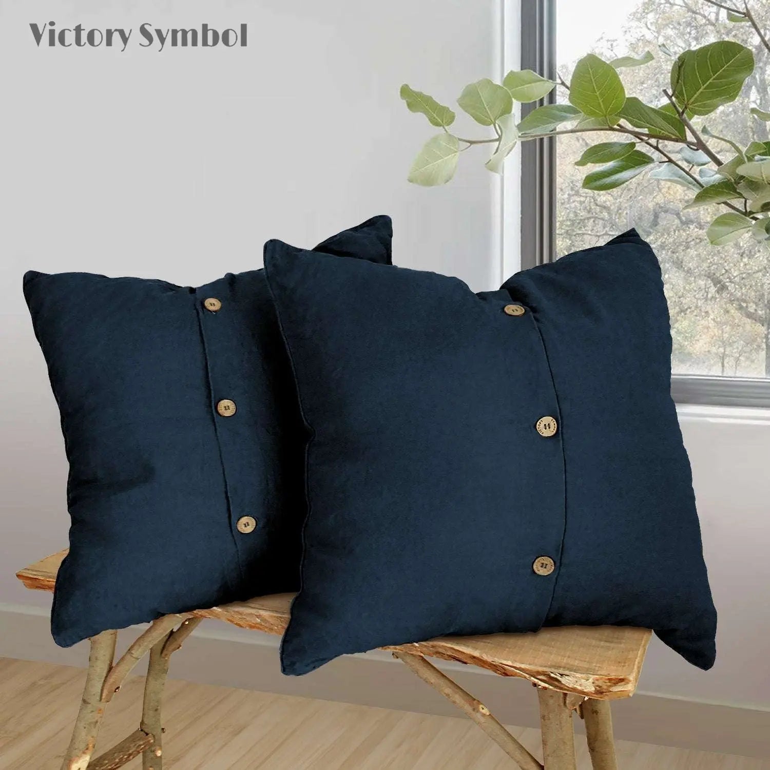 Navy 100% Organic Linen Euro Pillowcases - Victory Symbol