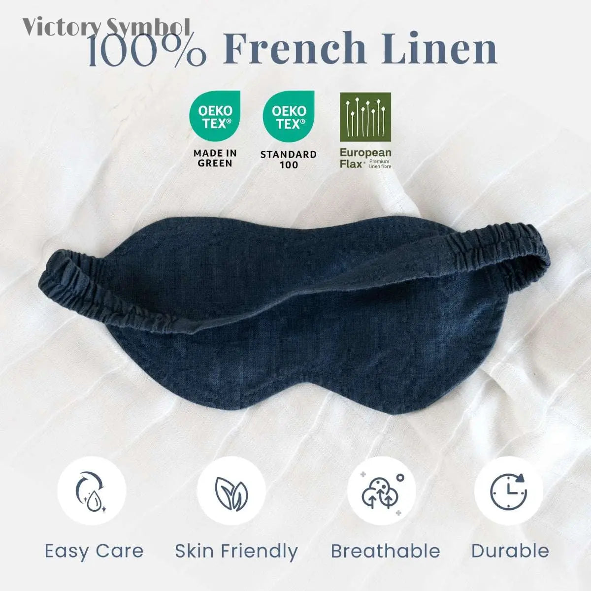 Navy 100% Organic Linen Eye Mask - Victory Symbol