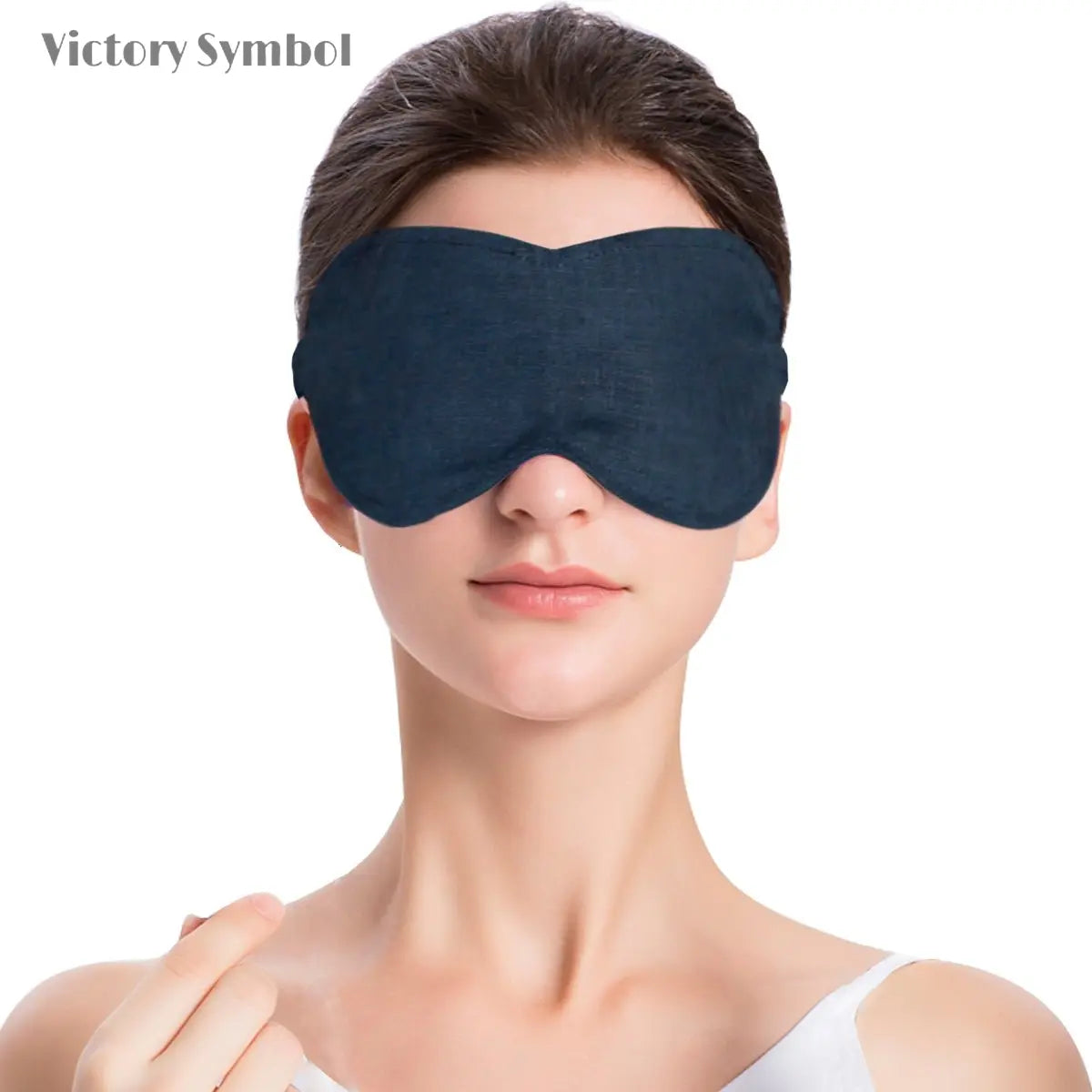 Navy 100% Organic Linen Eye Mask - Victory Symbol