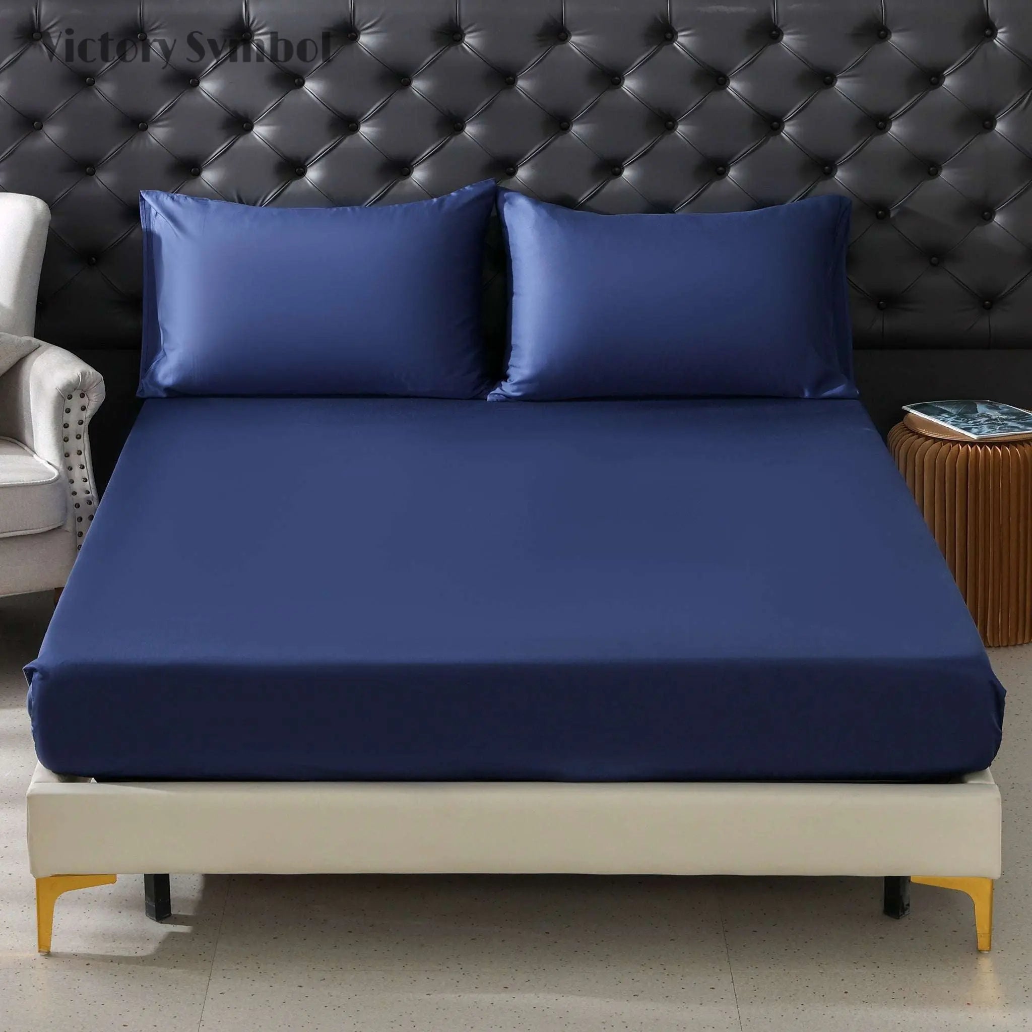 Navy 100% Tencel Sheets set - Victory Symbol