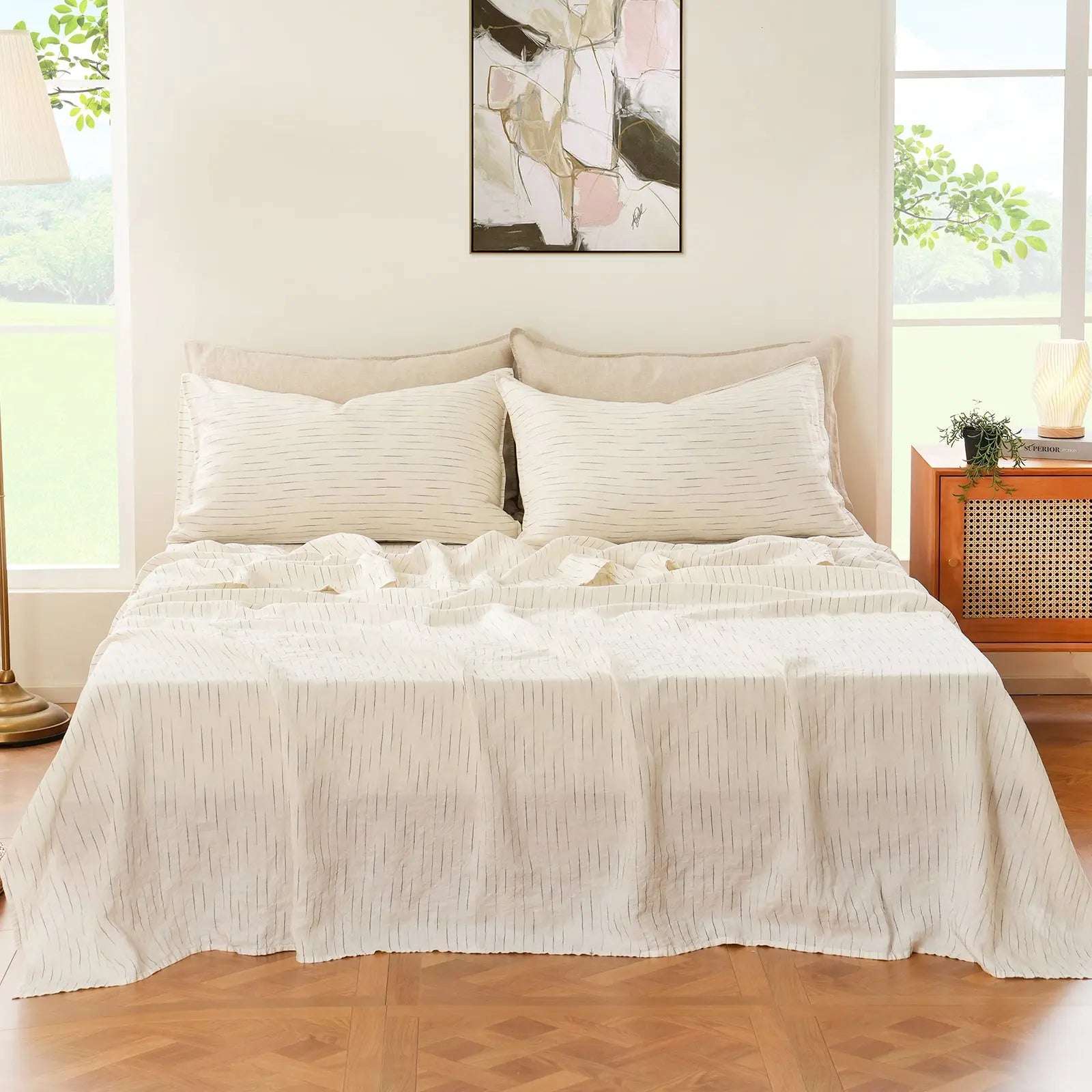 Navy Stripe 100% Organic Linen Yarn Dyed Sheets Set.