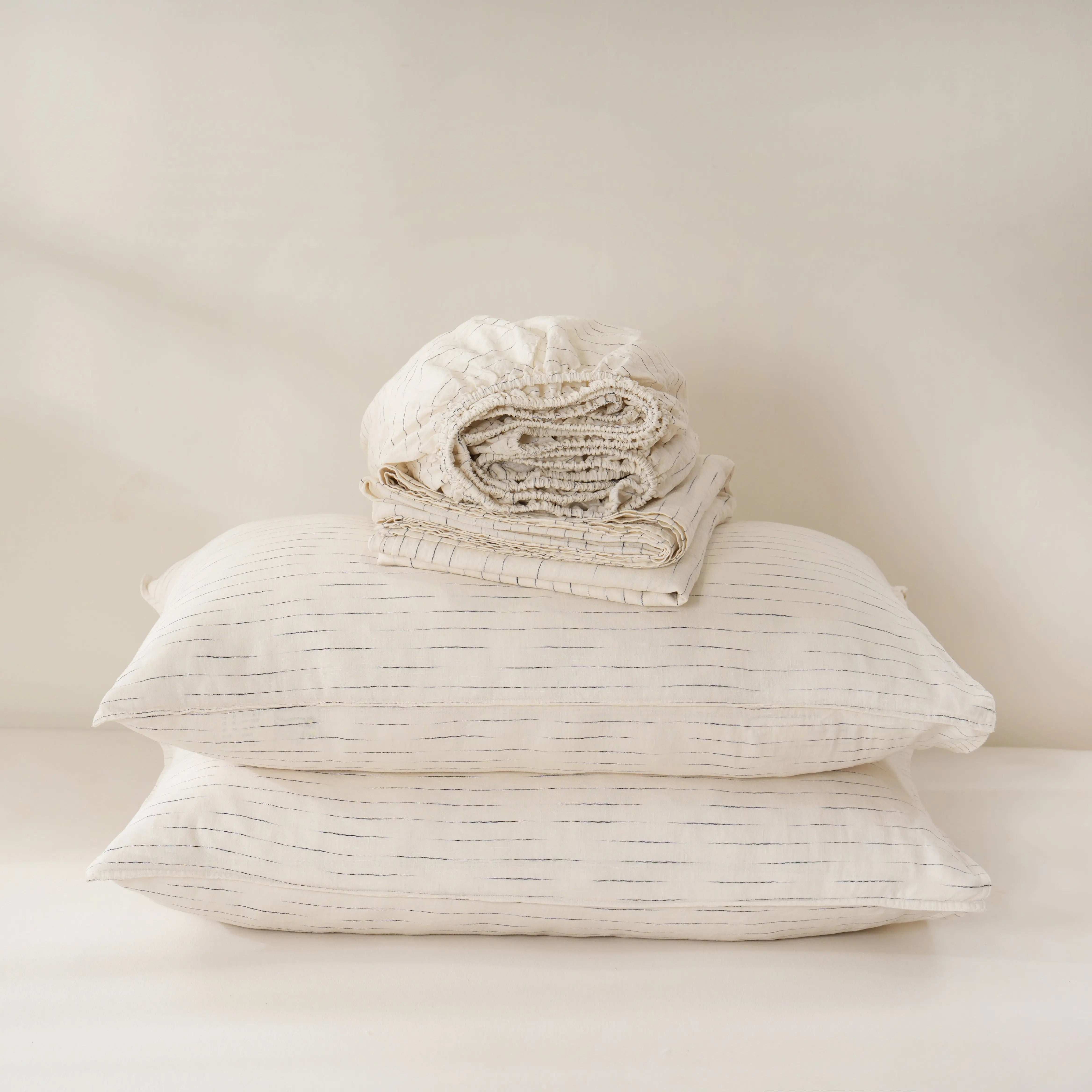 Navy Stripe 100% Organic Linen Yarn Dyed Sheets Set.