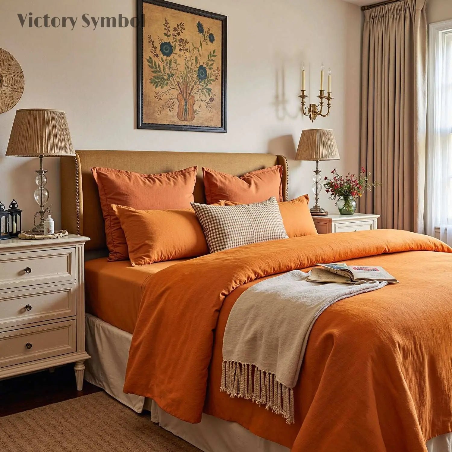 Orange Ochre 100% Organic Linen Pillowcases - Victory Symbol