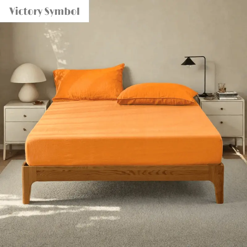 Orange Ochre 100% Organic Linen Fitted Sheet-victory symbol