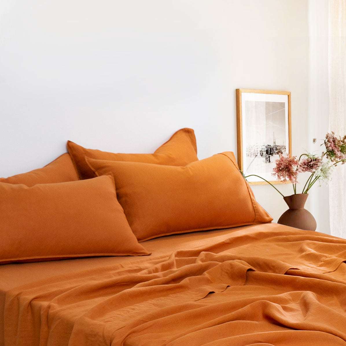 Orange Ochre 100% Organic Linen Pillowcases - Victory Symbol