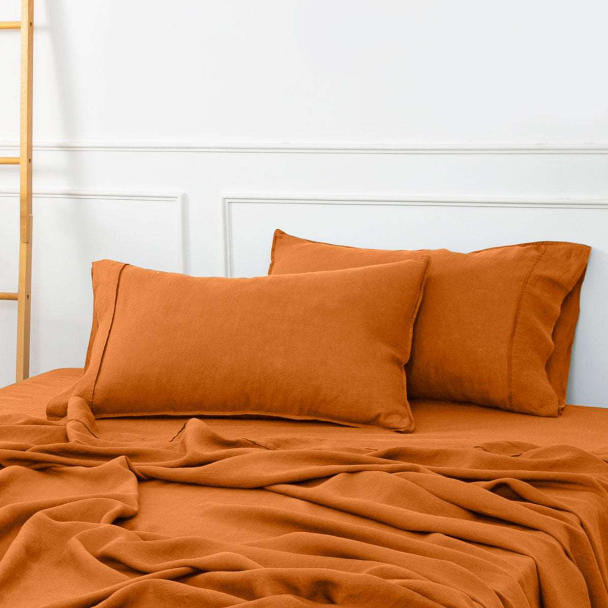 Orange Ochre 100% Organic Linen Pillowcases - Victory Symbol