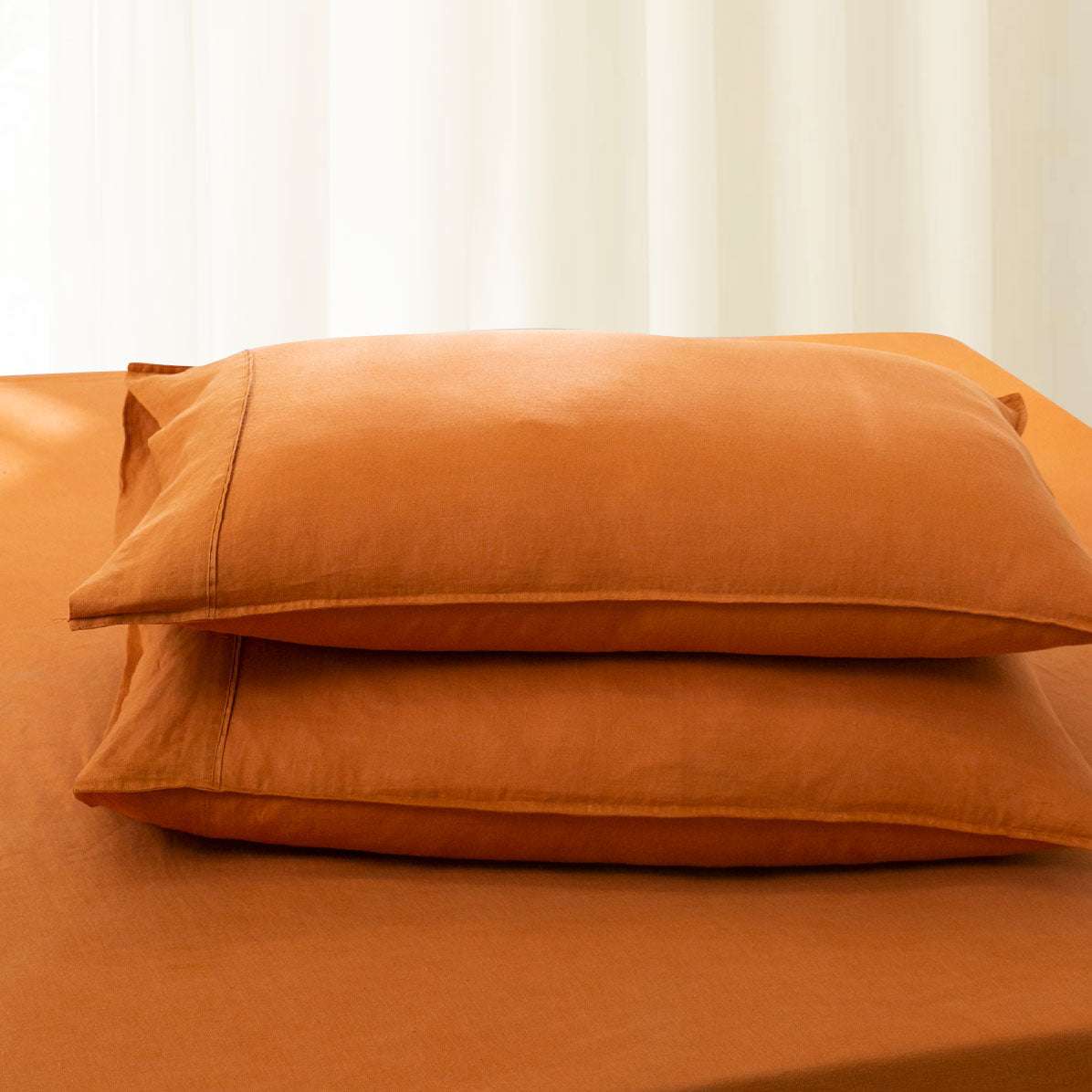 Orange Ochre 100% Organic Linen Pillowcases - Victory Symbol