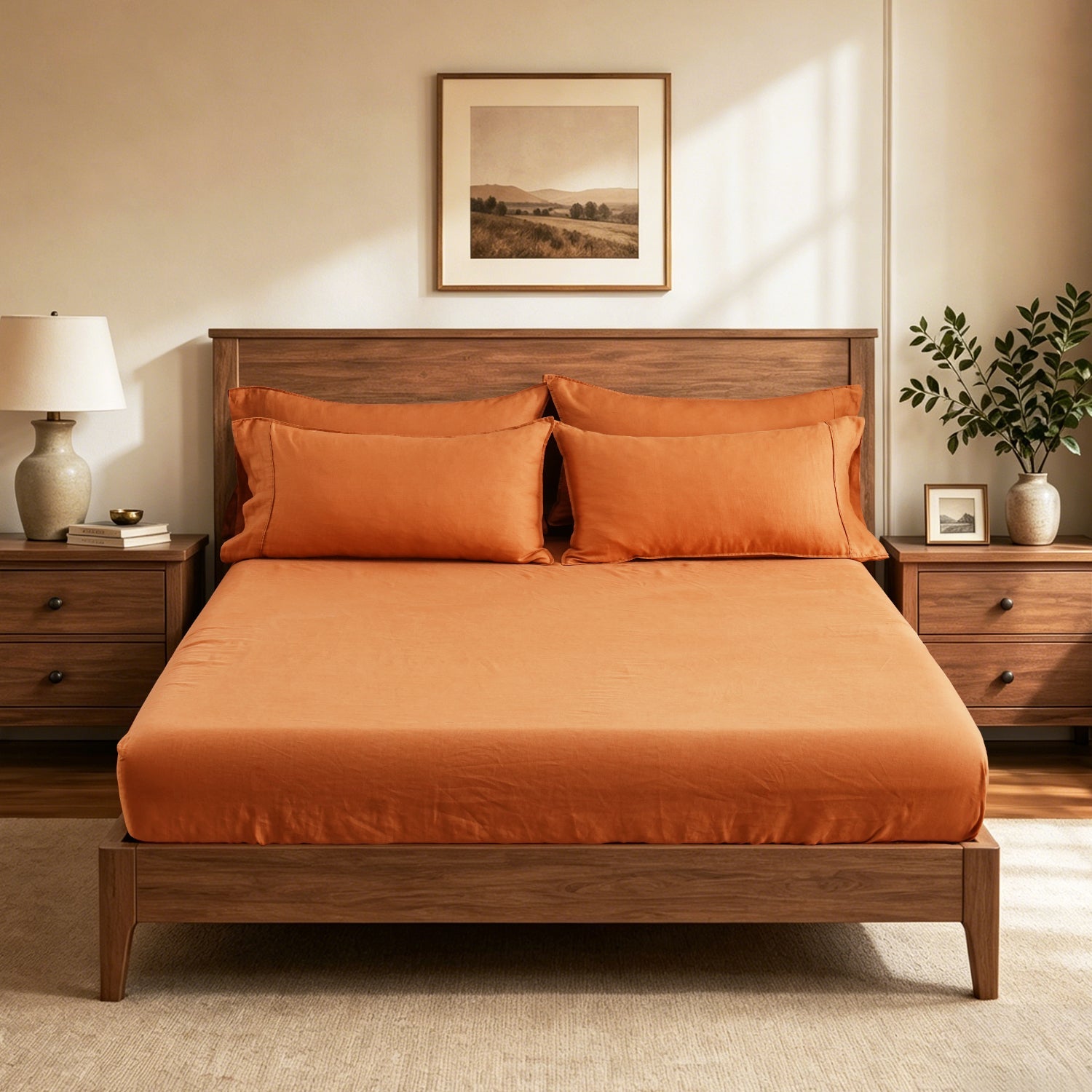 Orange Ochre 100% Organic Linen Fitted Sheet-Victory Symbol