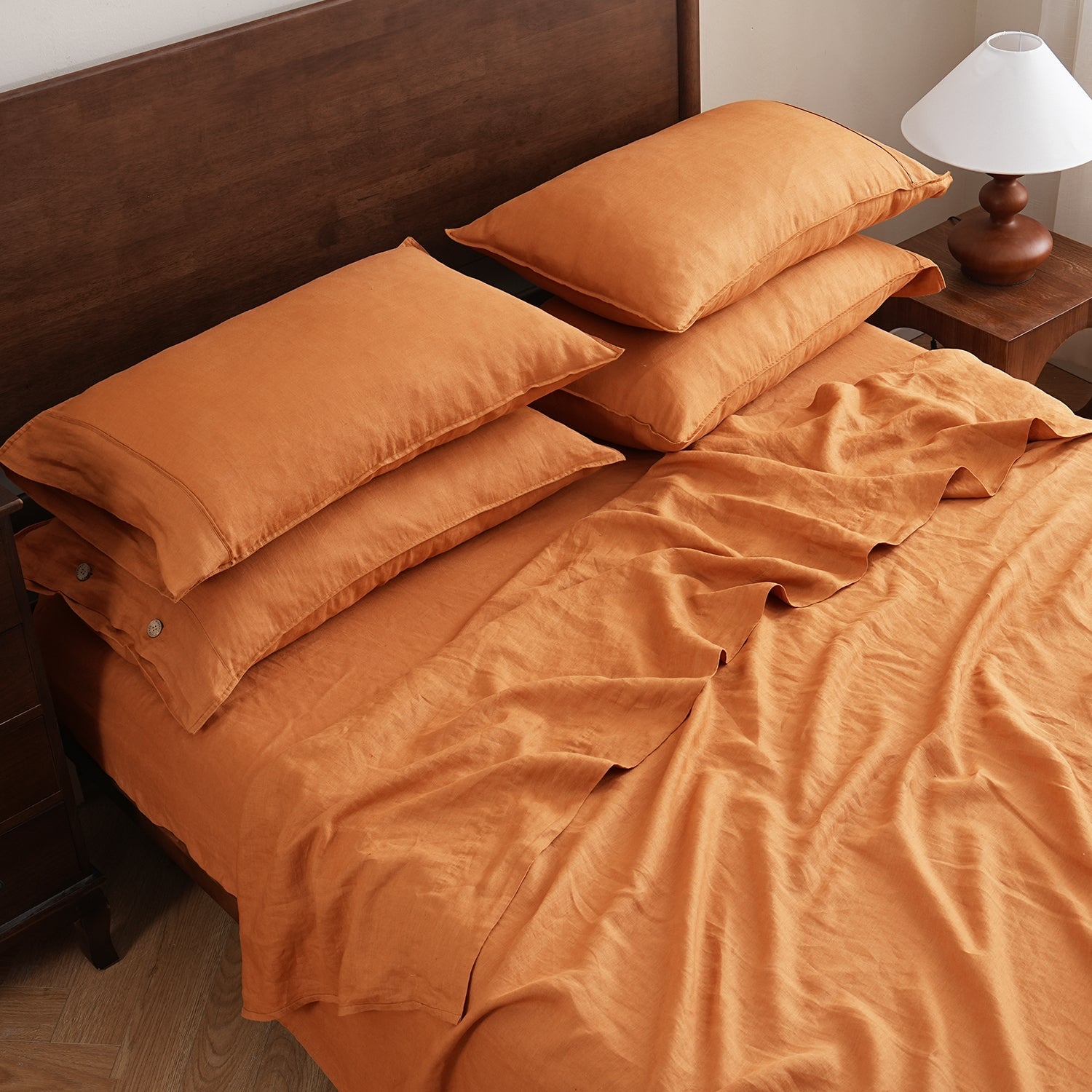 Orange Ochre 100% Organic Linen Sheets Set-Victory Symbol