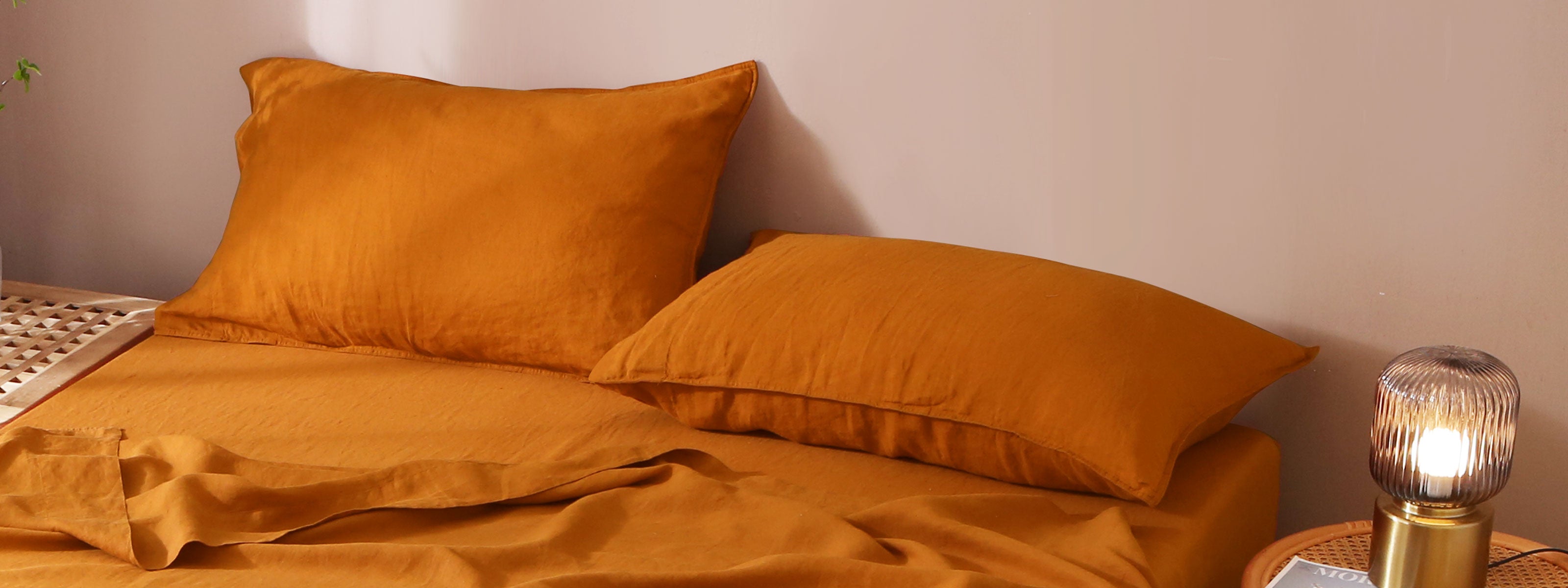 Orange Ochre 100% Organic Linen Sheets Set-victory symbol