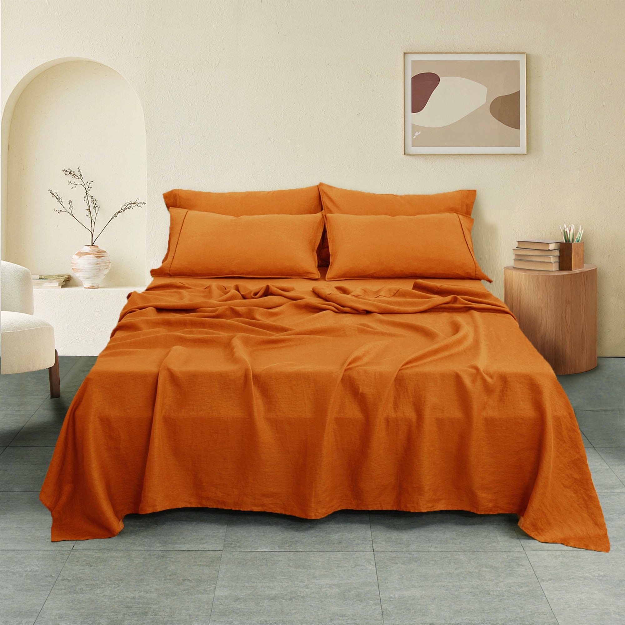 Orange Ochre 100% Organic Linen Sheets Set-victory symbol