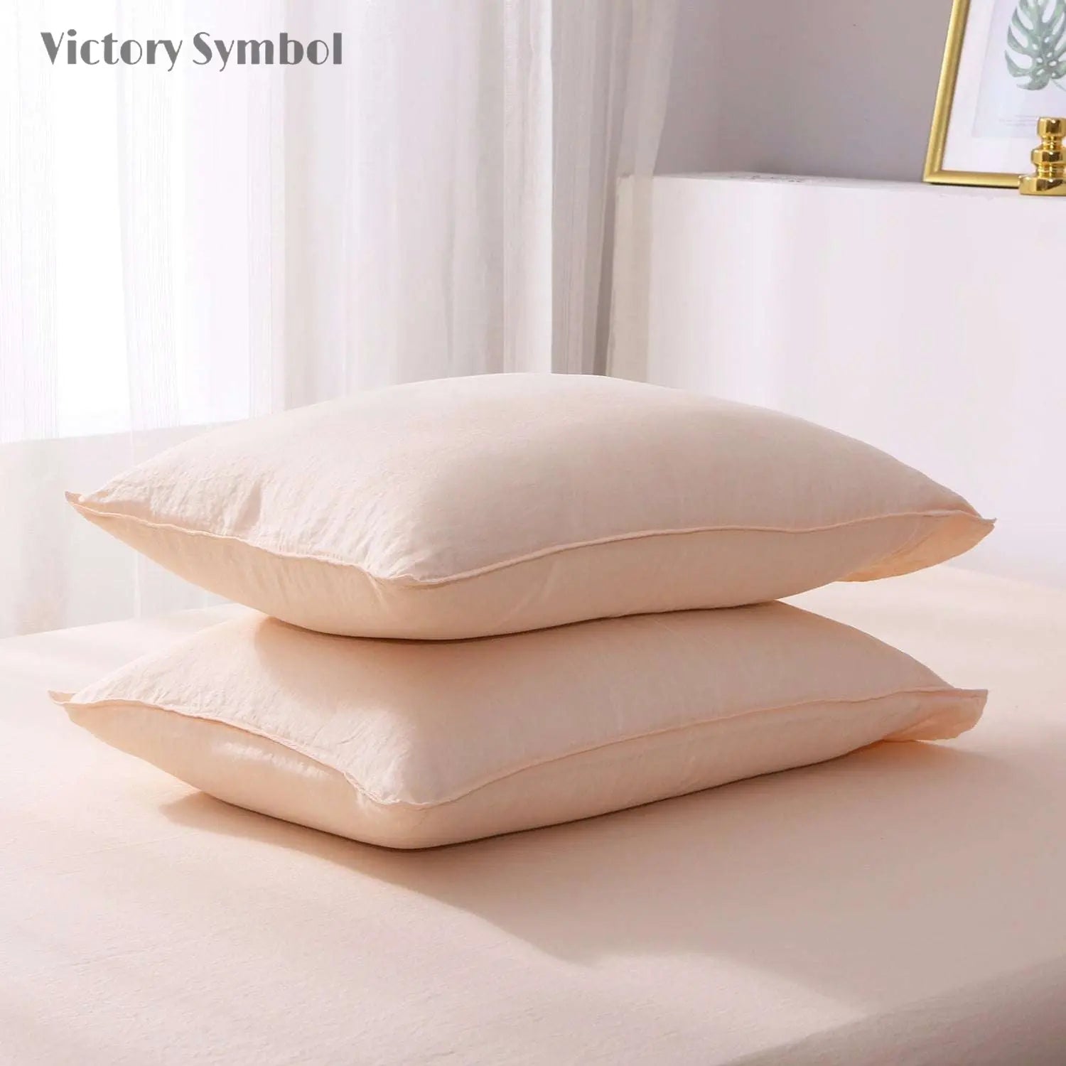 Pale Pink 100% Organic Linen Pillowcases - Victory Symbol