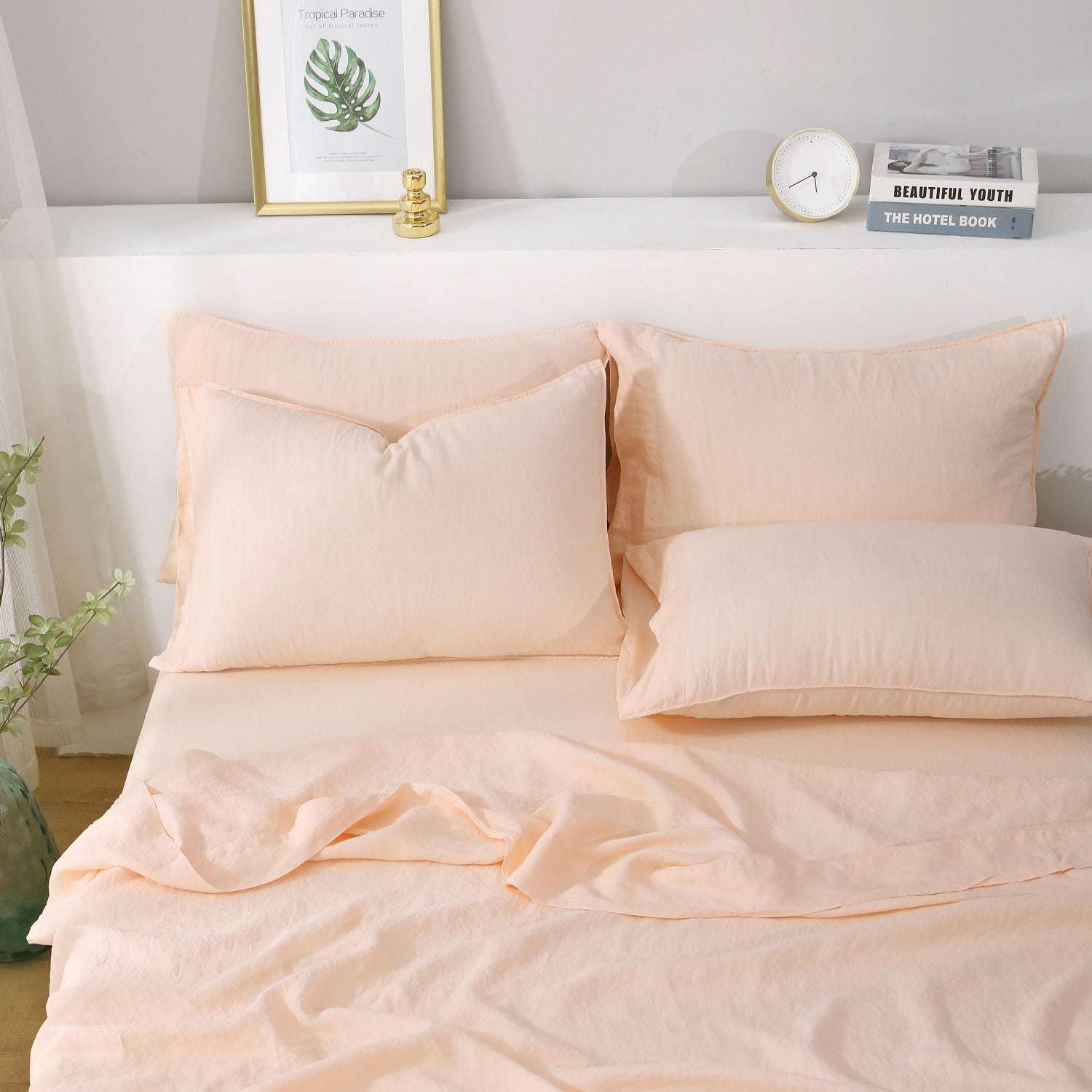 Pale Pink 100% Organic Linen Sheets Set-victory symbol