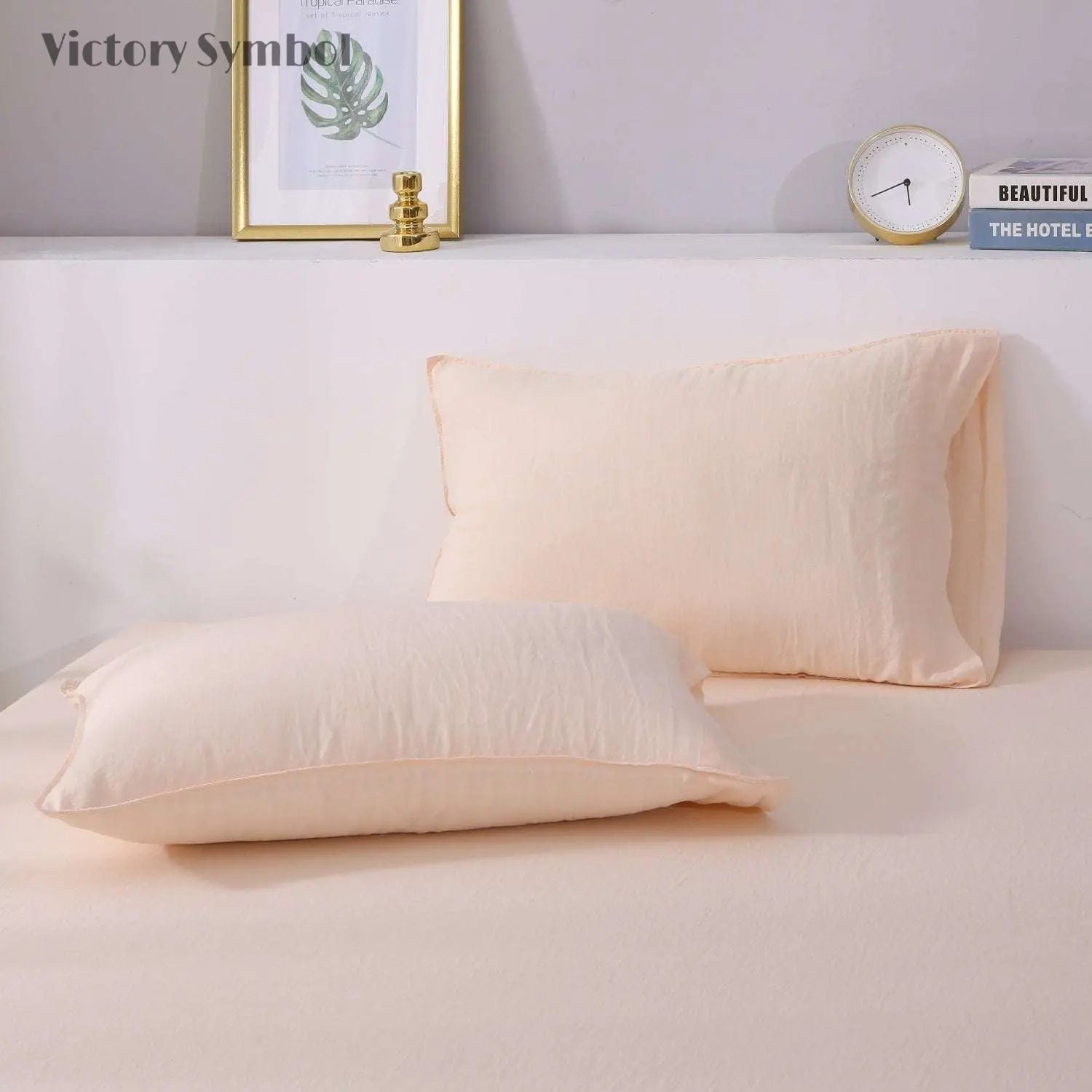 Pale Pink 100% Organic Linen Pillowcases - Victory Symbol