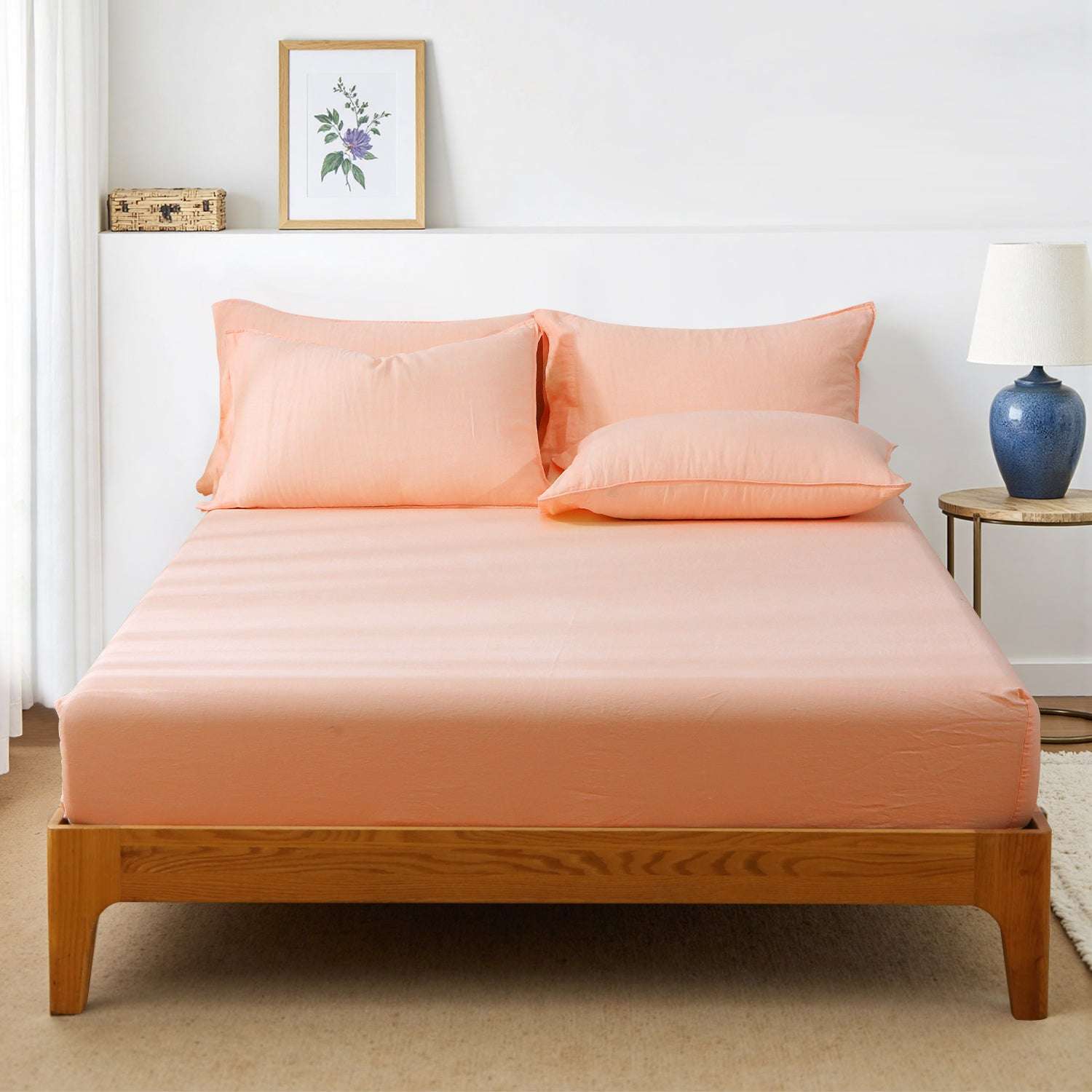 Peach Pink 100% Organic Linen Fitted Sheet-victory symbol