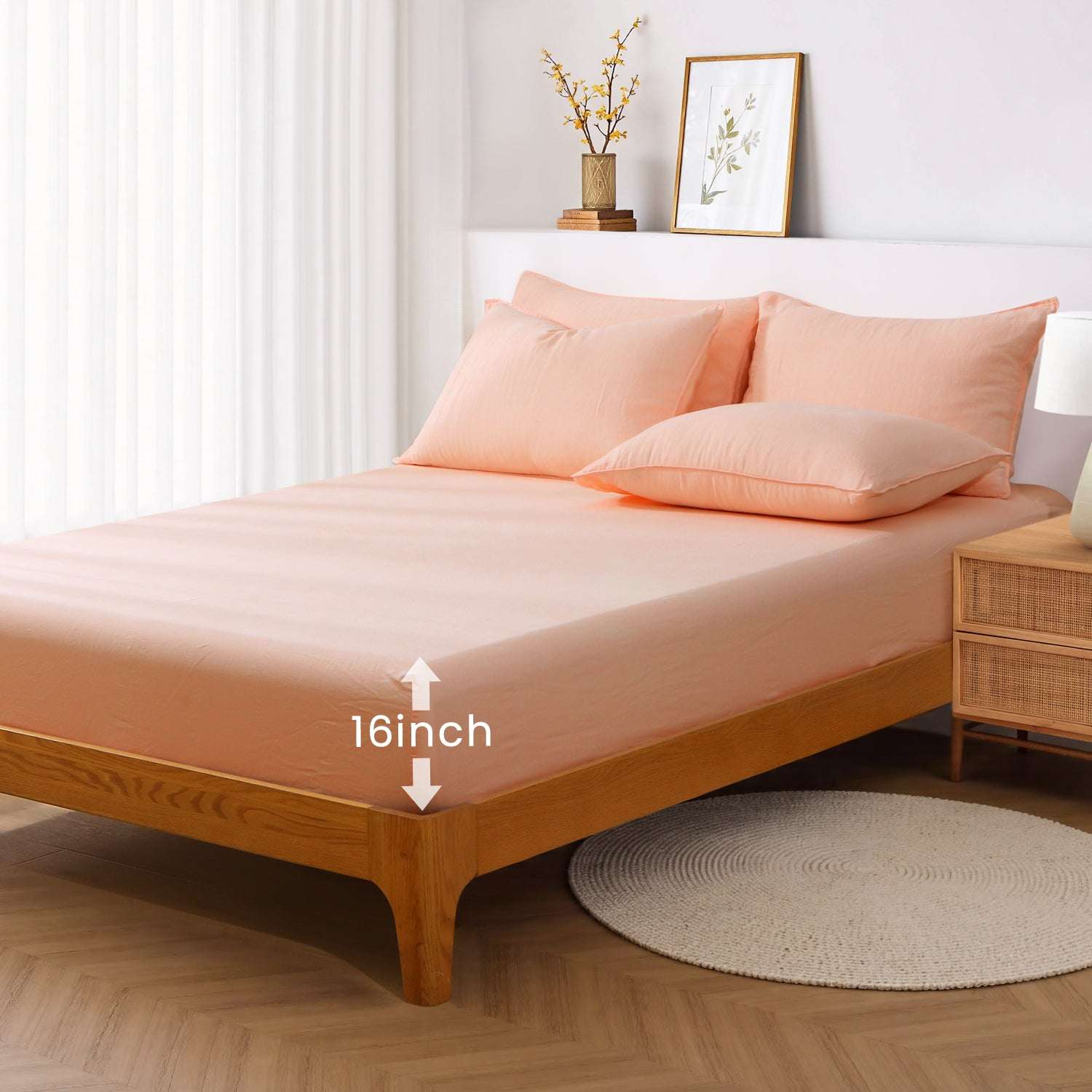 Peach Pink 100% Organic Linen Fitted Sheet-victory symbol