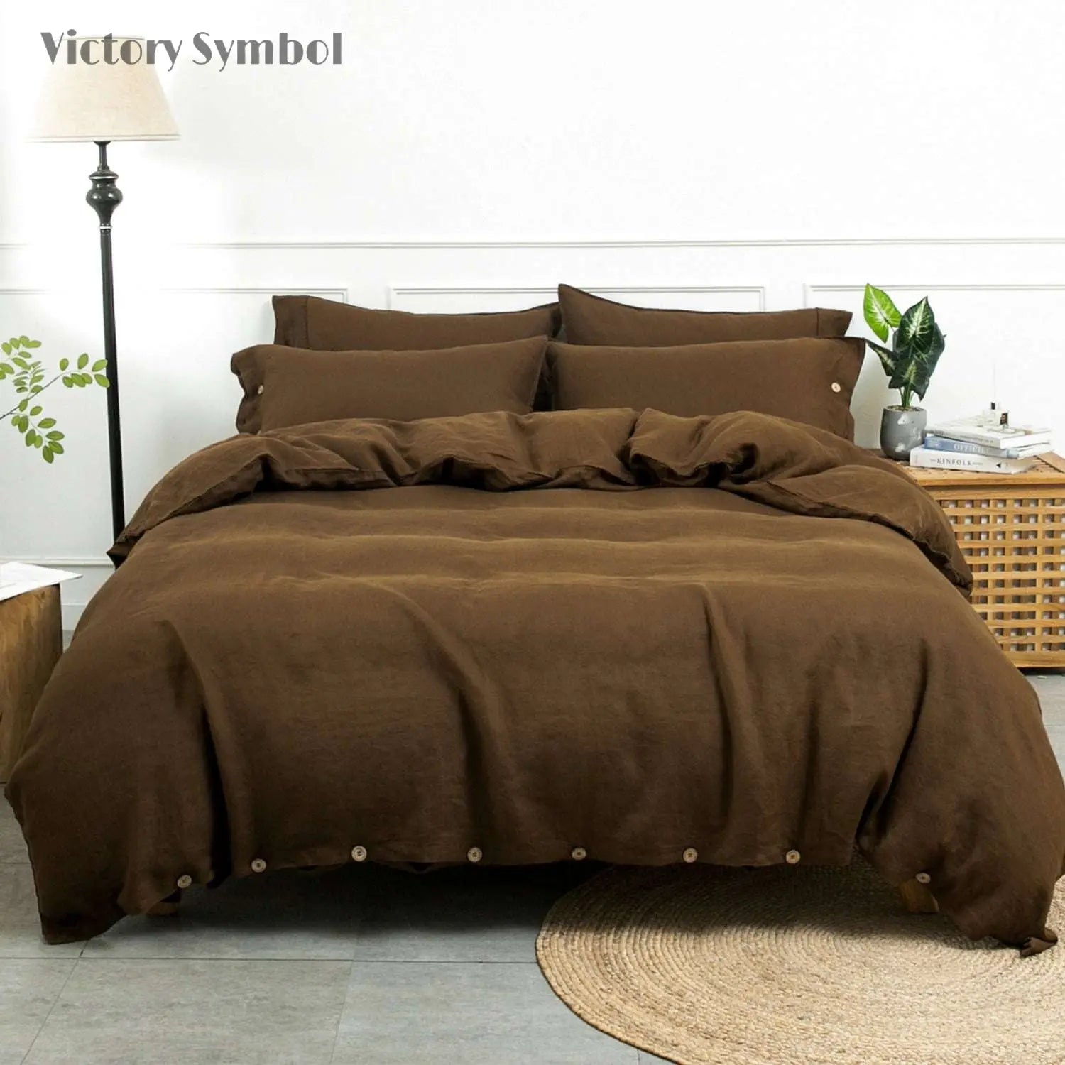 Pinecone Brown 100% Organic Linen Duvet Cover Set - Victory Symbol