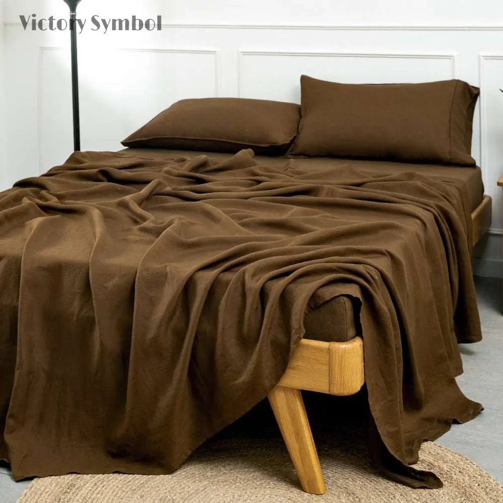 Pinecone Brown 100% Organic Linen Fitted Sheet-VICTORY SYMBOL