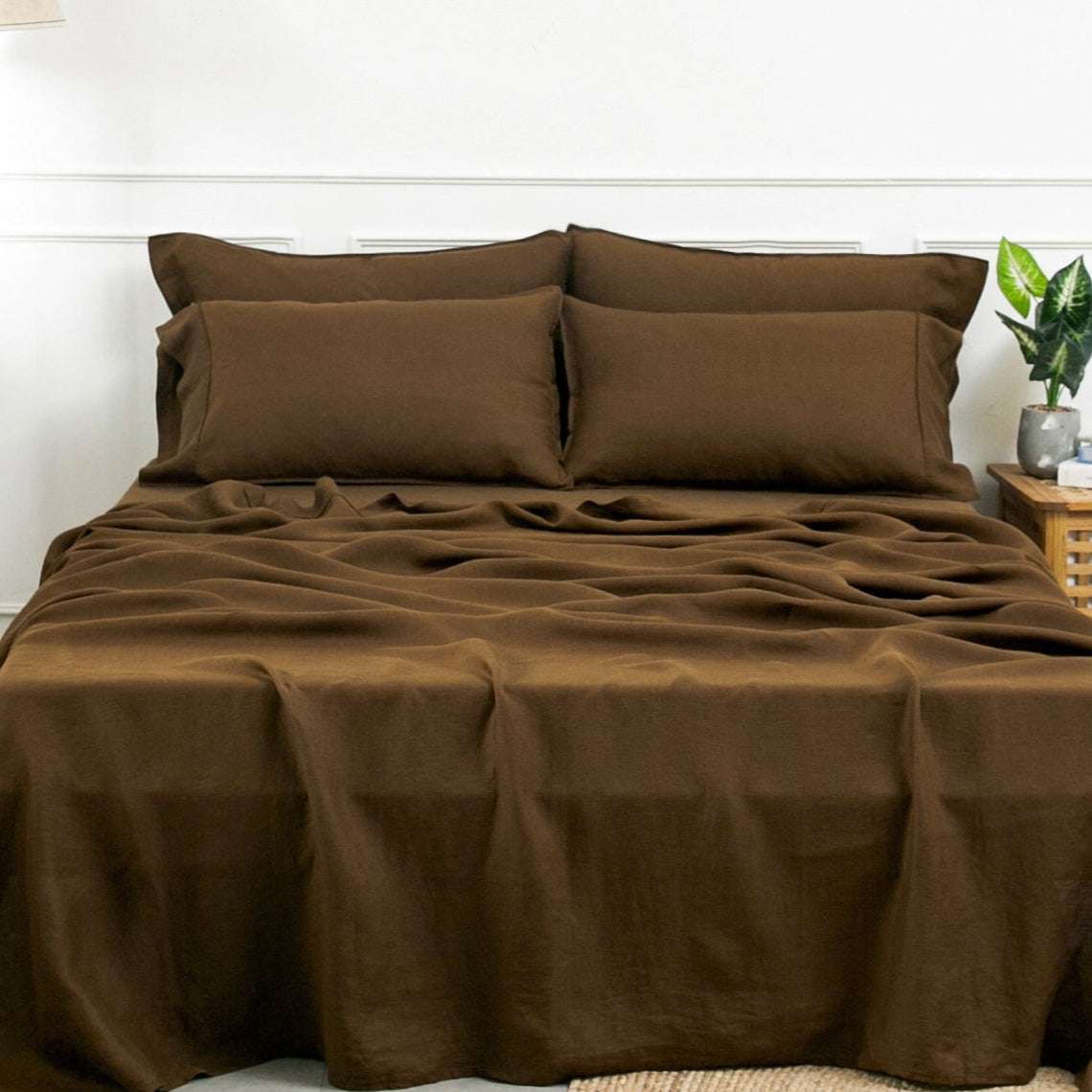 Pinecone Brown 100% Organic Linen Pillowcases - Victory Symbol