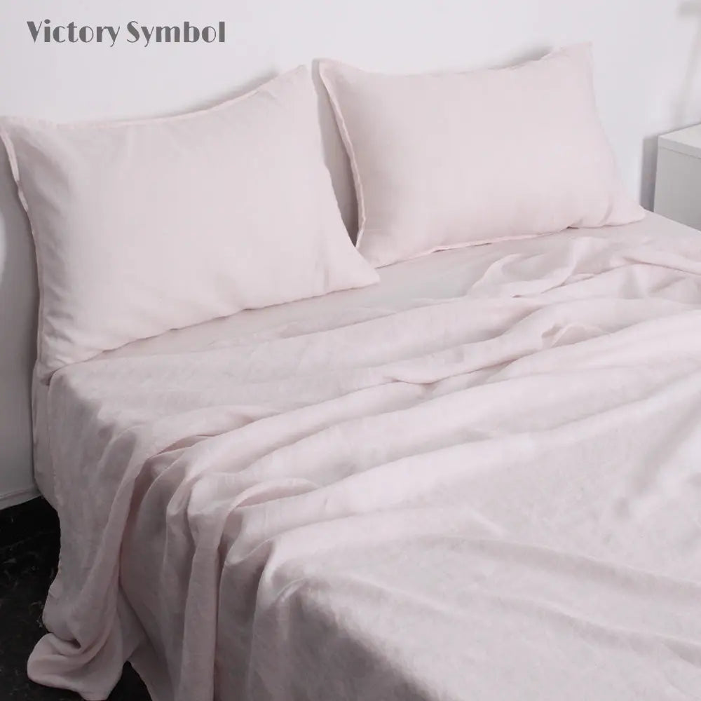 Pink 100% Organic Linen Sheets Set-victory symbol