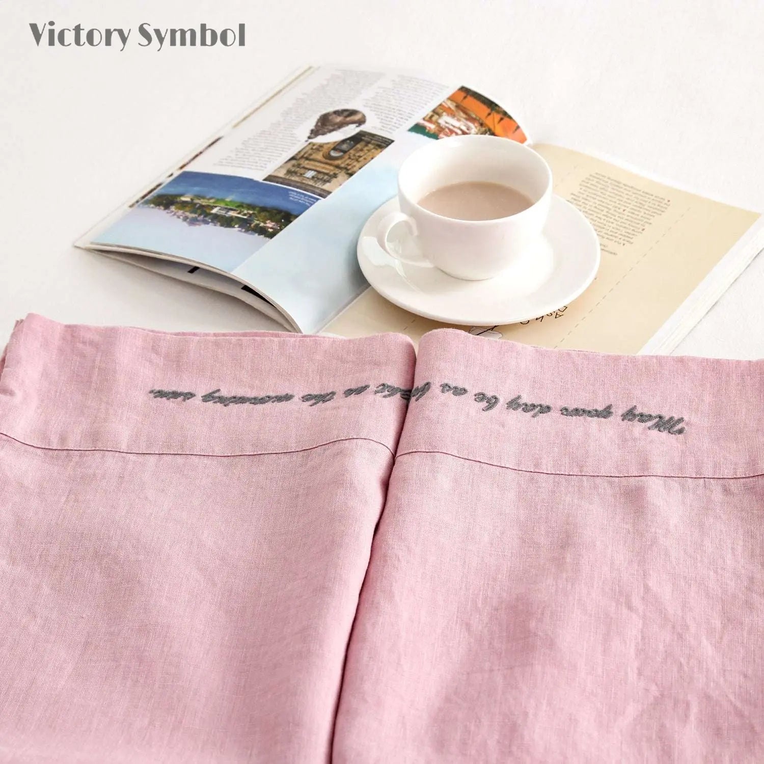 Pink Lavender 100% Organic Linen Embroidered Pillowcases