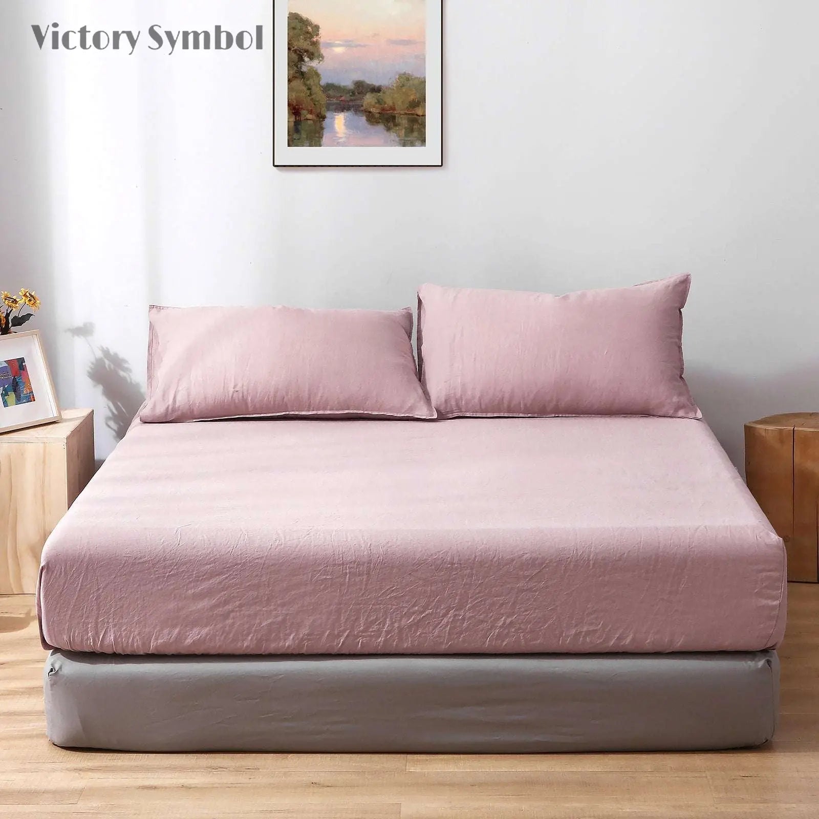 Pink Lavender 100% Organic Linen Sheets Set - Victory Symbol
