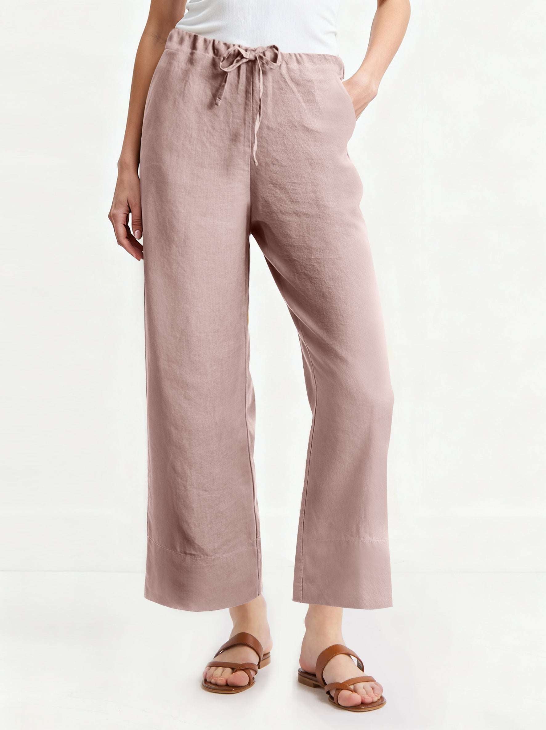 Pink Purple 100% Organic Linen Long Pants-Victory Symbol