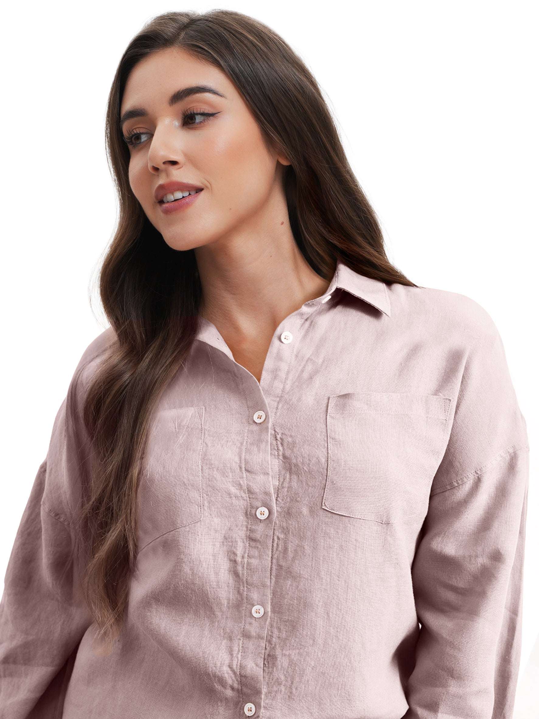 Pink Purple 100% Organic Linen Long Sleeve Shirt-Victory Symbol