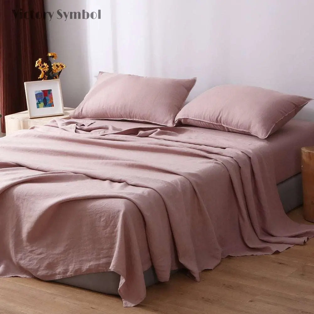 Pink Purple 100% Organic Linen Flat Sheet - Victory Symbol