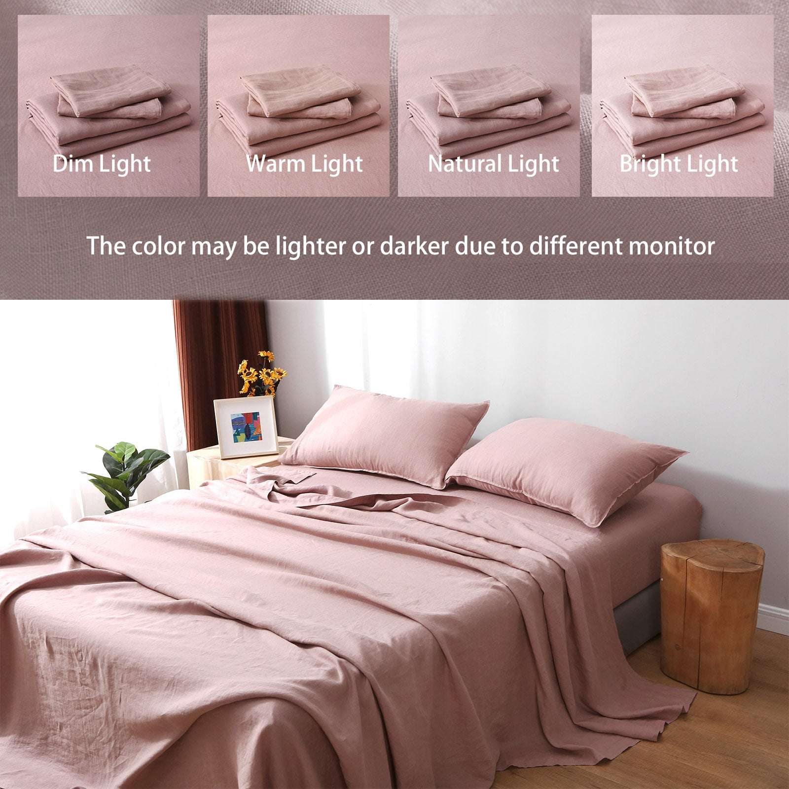 Pink Purple 100% Organic Linen Sheets Set-victory symbol