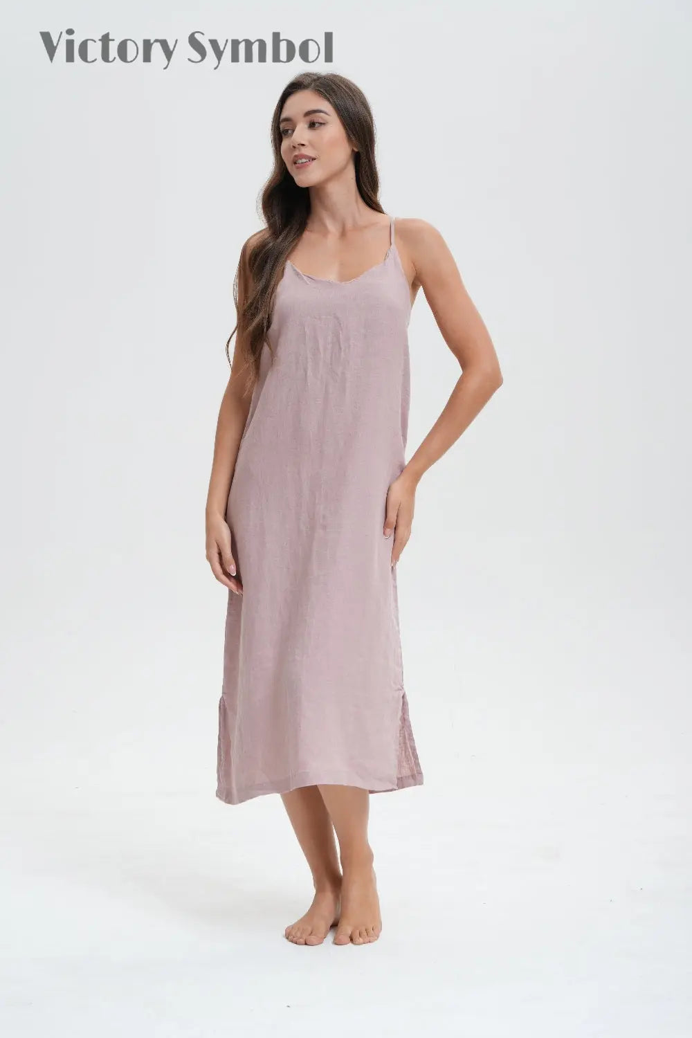 Pink Purple 100% Organic Linen Midi Dress - Victory Symbol