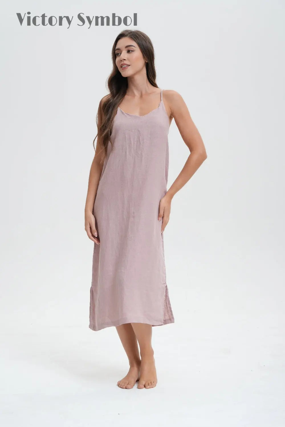 Pink Purple 100% Organic Linen Midi Dress-victory symbol