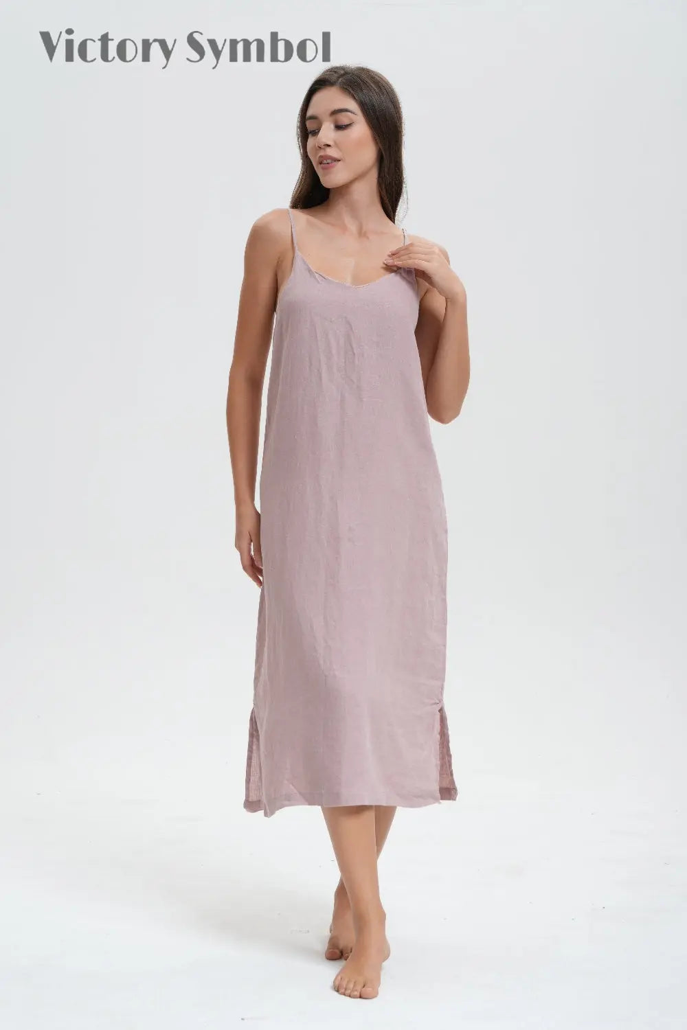 Pink Purple 100% Organic Linen Midi Dress-victory symbol