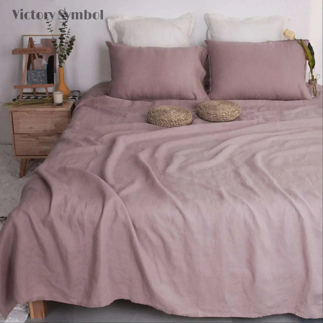 Pink Purple 100% Organic Linen Pillowcases - Victory Symbol