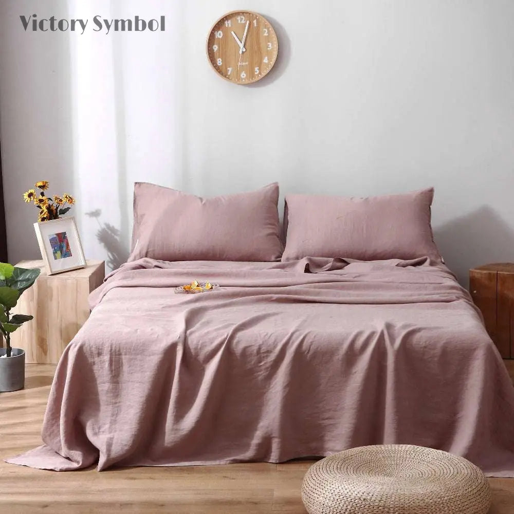 Pink Purple 100% Organic Linen Sheets Set-victory symbol