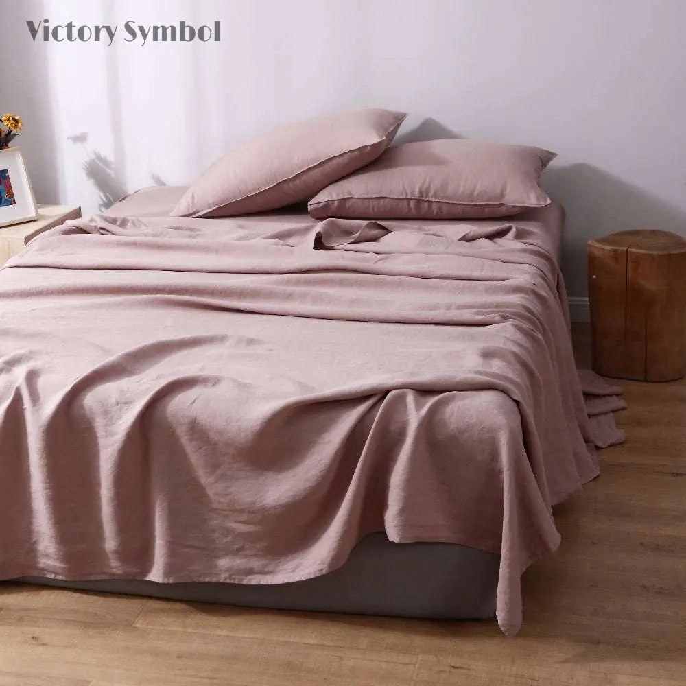 Pink Purple 100% Organic Linen Sheets Set - Victory Symbol