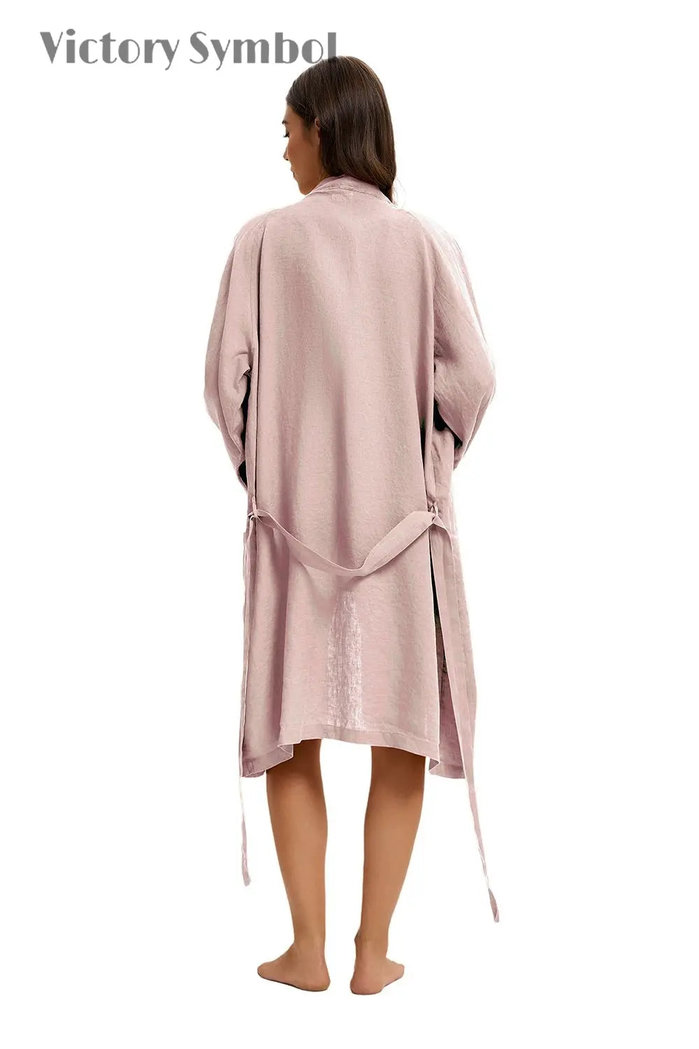 Pink Purple 100% Organic Linen Women's V - Neck Robes - Victory Symbol
