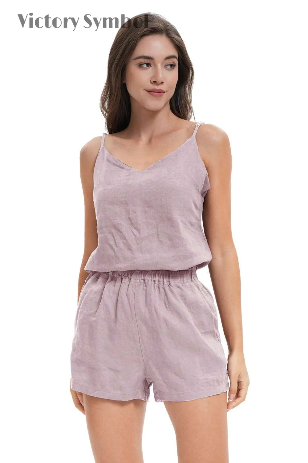 Pink Purple Women's 100% Organic Linen Shorts-victory symbol