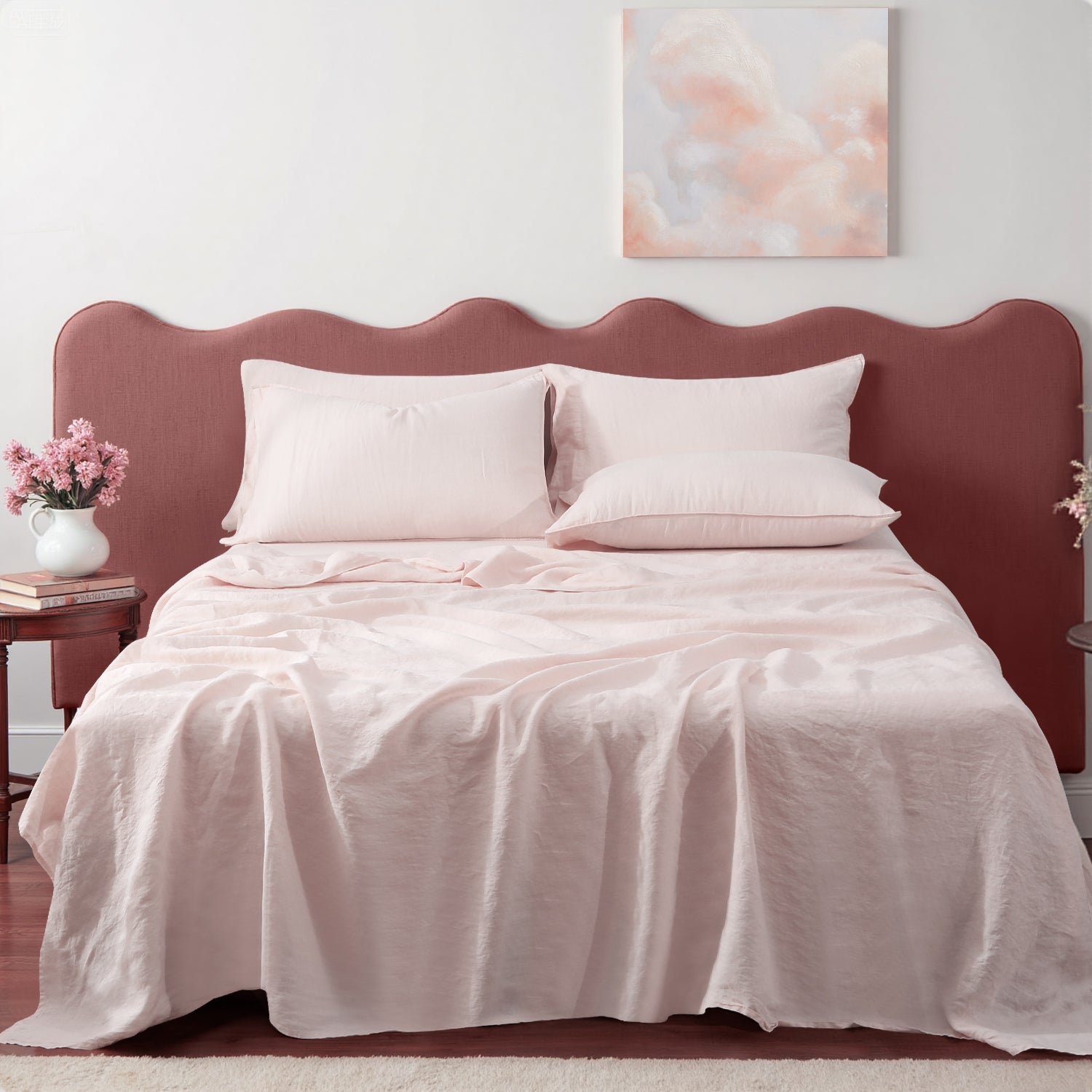 Pink 100% Organic Linen Sheets Set-victory symbol
