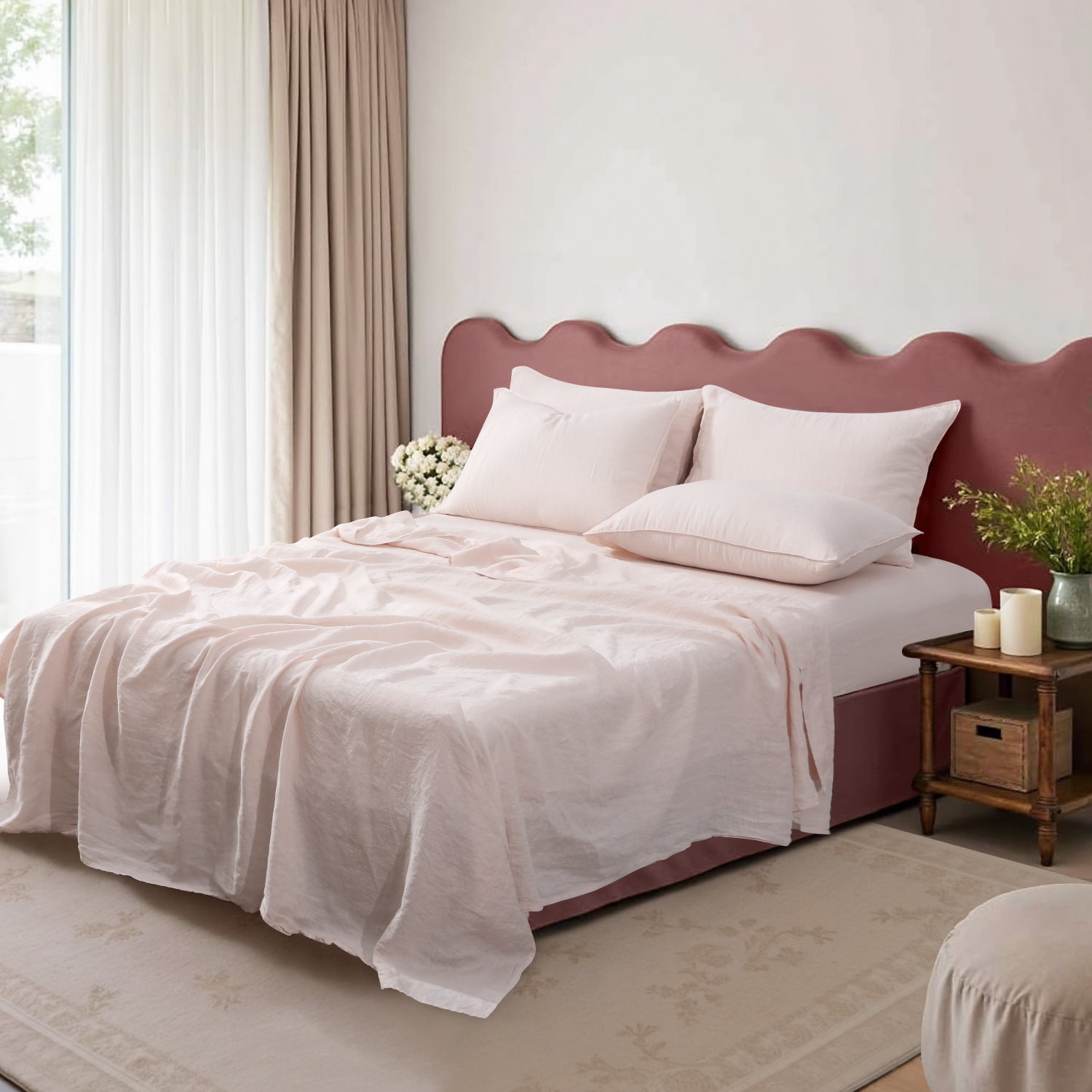 Pink 100% Organic Linen Sheets Set-victory symbol