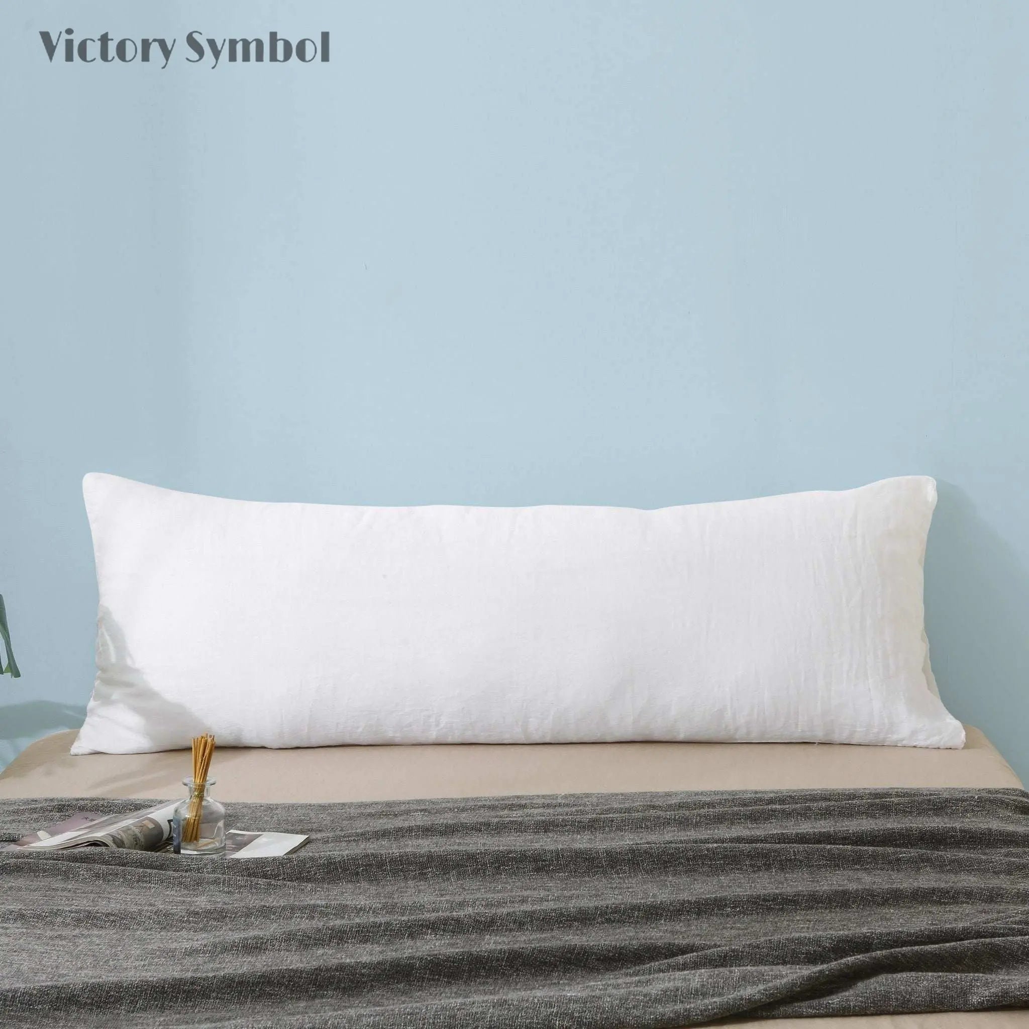 Pure White 100% Organic Linen Body Pillowcase - Victory Symbol