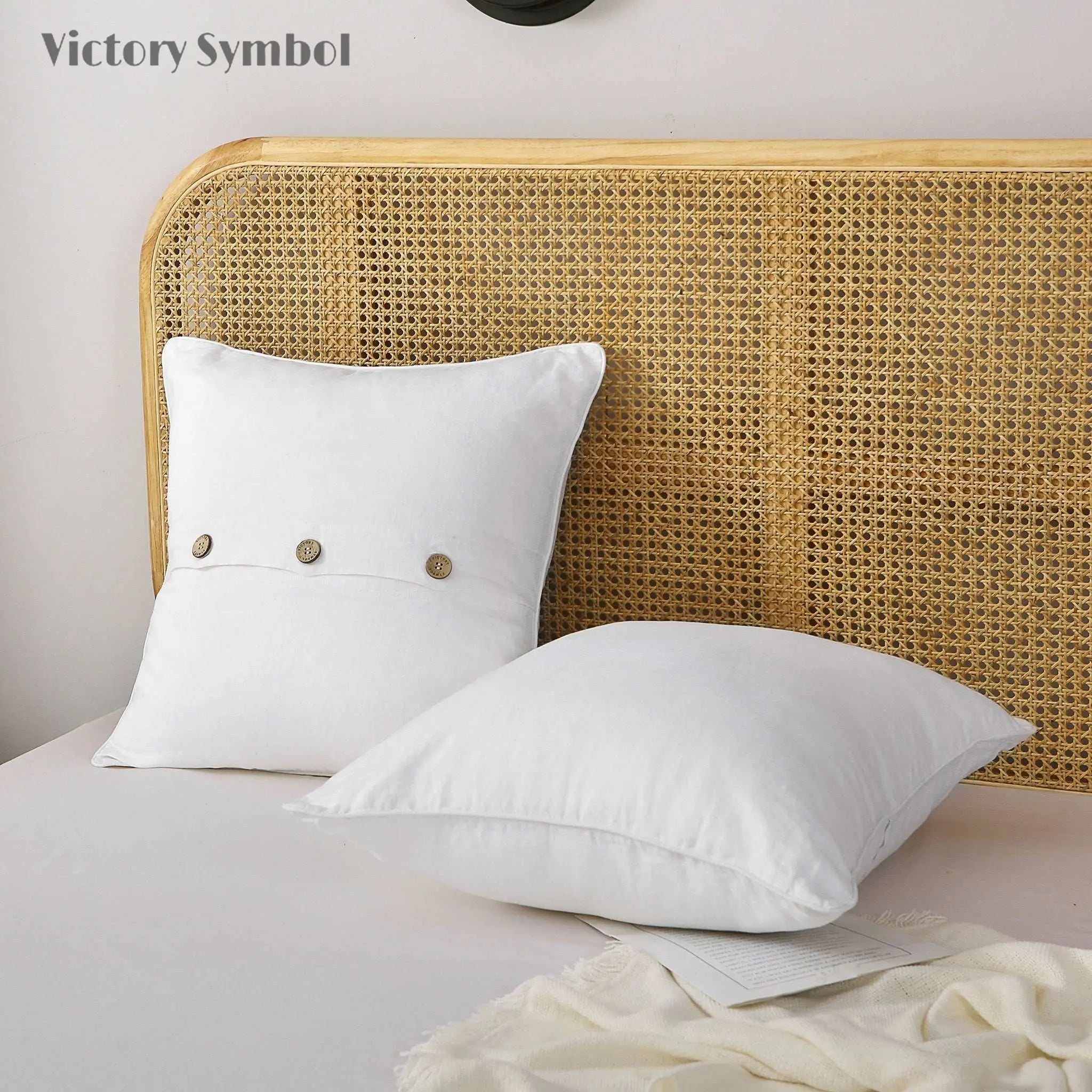 Pure White 100% Organic Linen Euro Pillowcases - Victory Symbol
