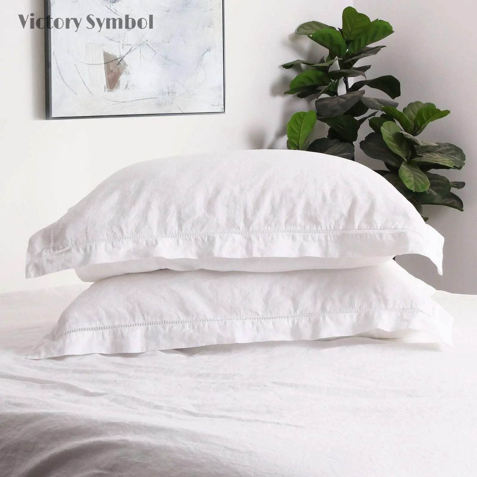 Pure White Cotton - Linen Mixed Weave Duvet Cover Set - Victory Symbol
