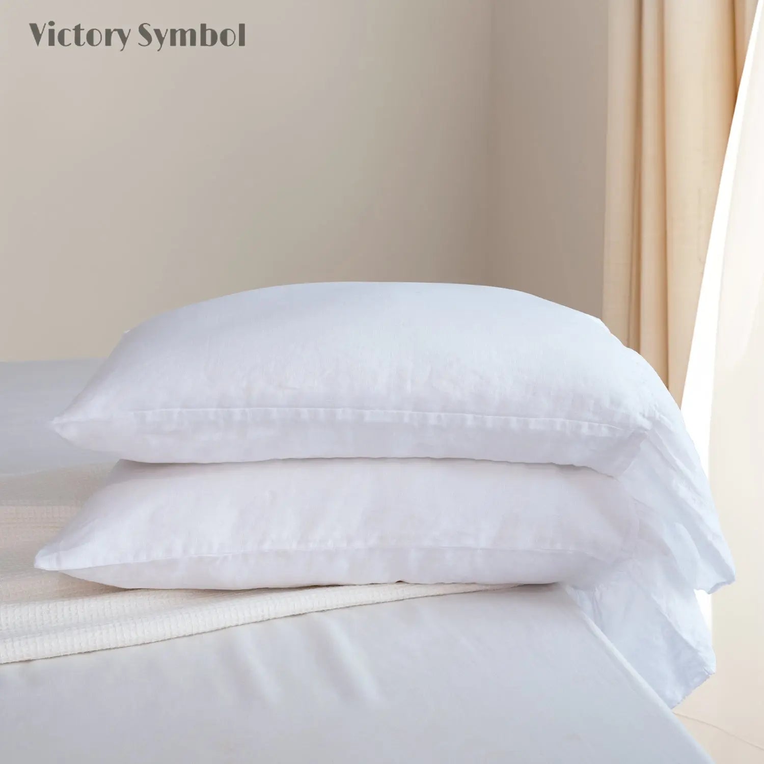 Pure White Fishtail Ruffle 100% Organic Linen Pillowcases - Victory Symbol