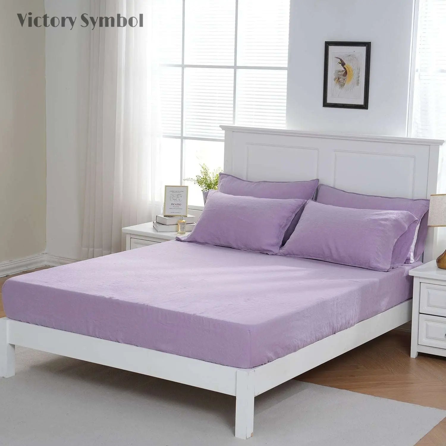 Purple Lavender 100% Organic Linen Fitted Sheet - Victory Symbol