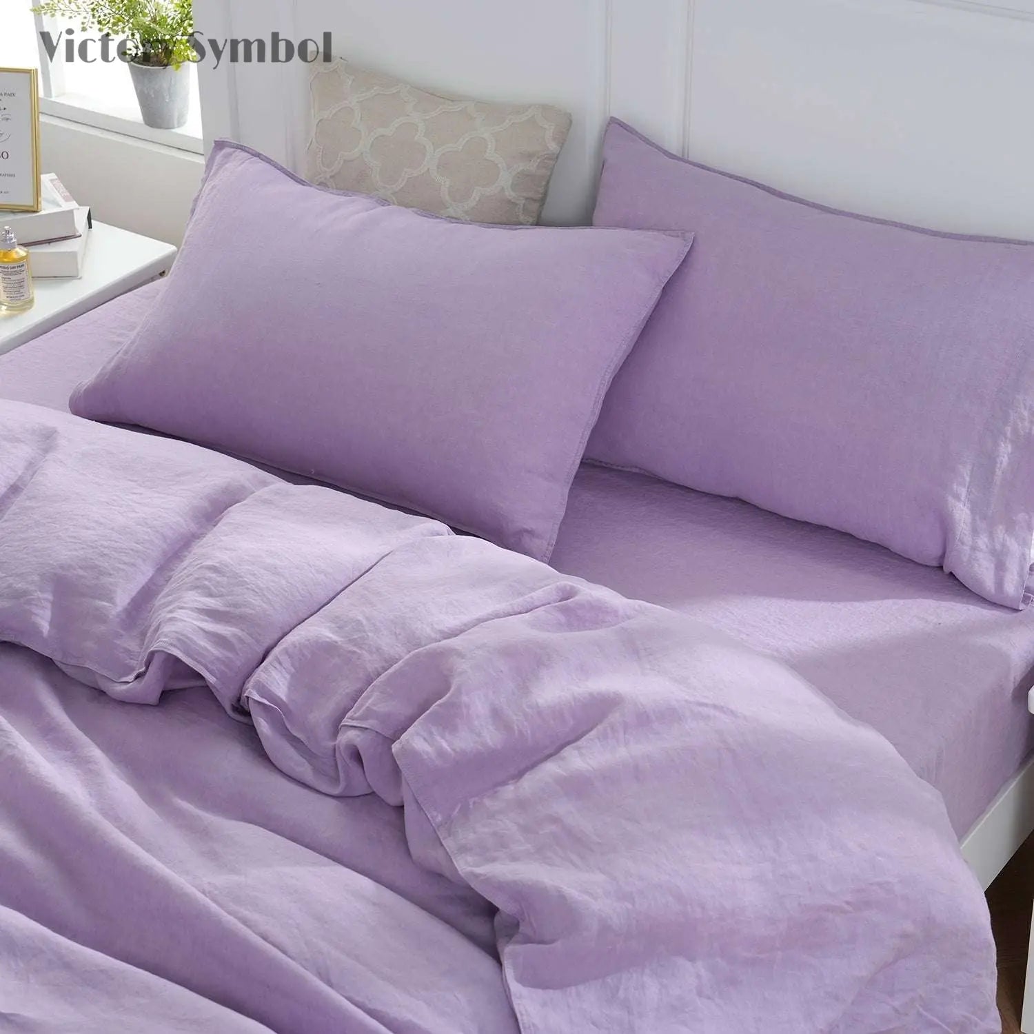 Purple Lavender 100% Organic Linen Pillowcases - Victory Symbol