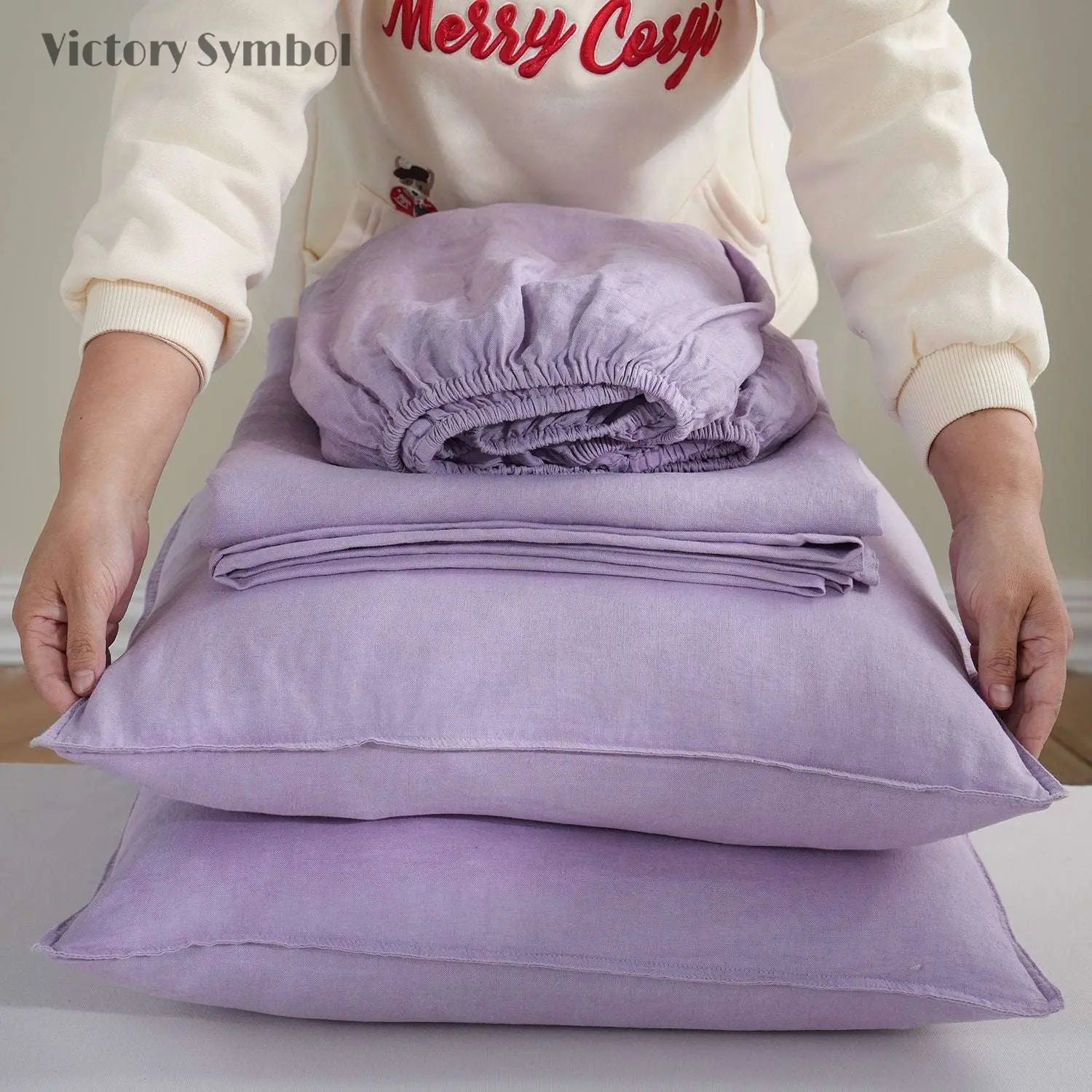 Purple Lavender 100% Organic Linen Sheets Set - Victory Symbol