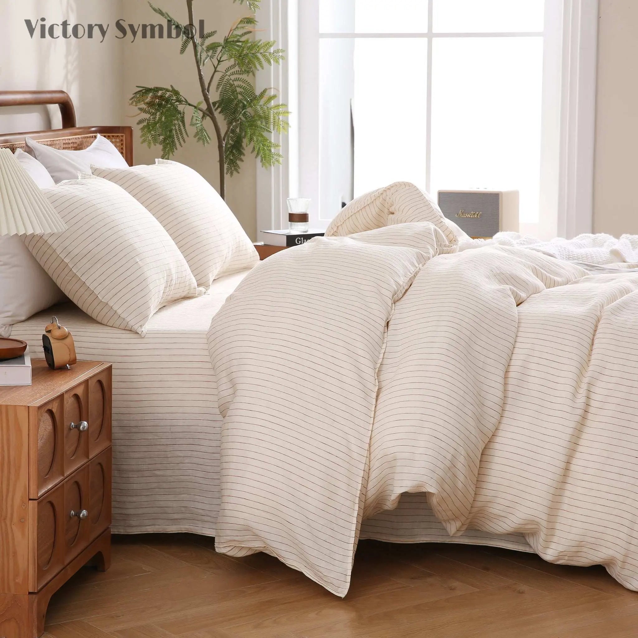 Red Stripe 100% Organic Linen Yarn Dyed Duvet Cover (Only 1 Piece).