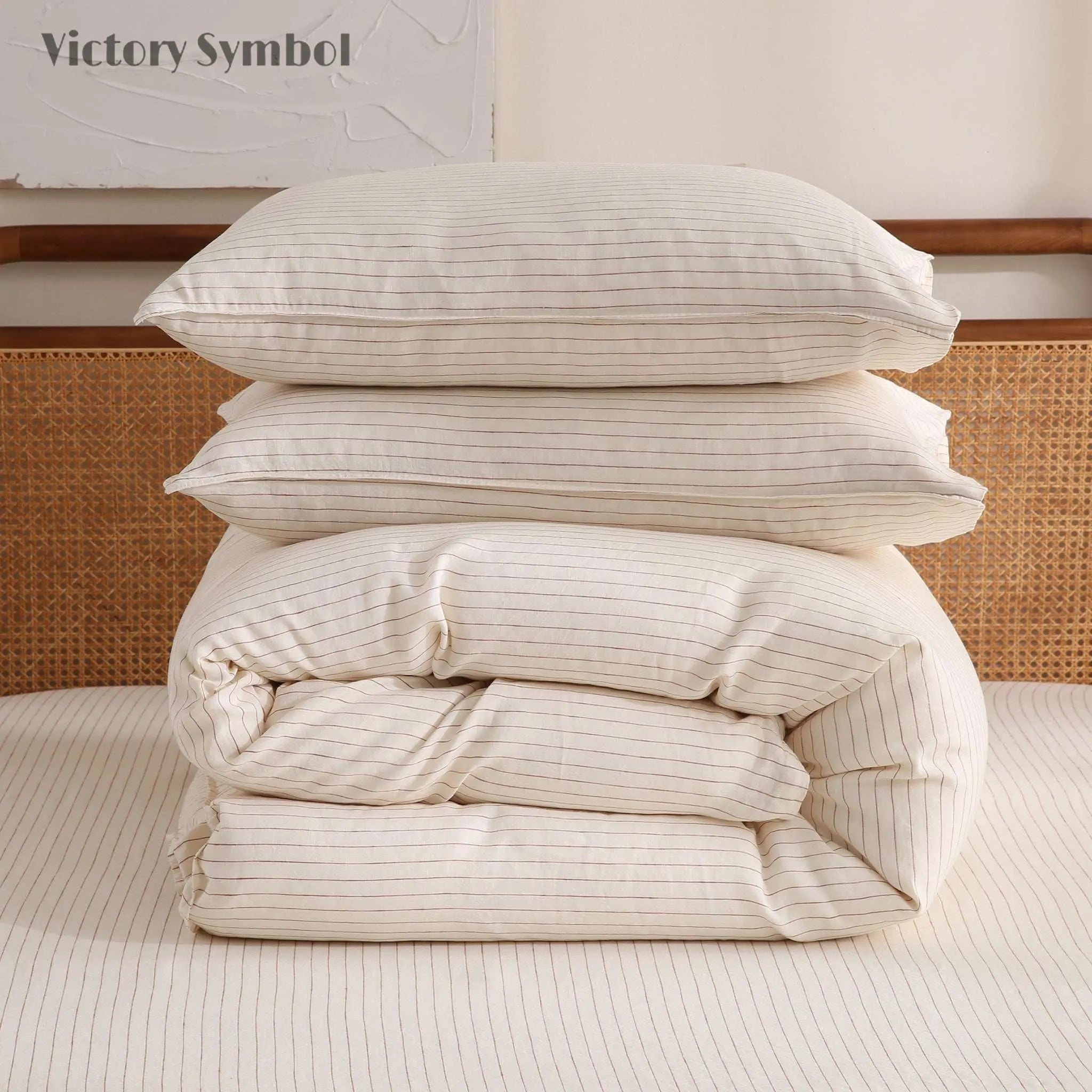 Red Stripe 100% Organic Linen Yarn Dyed Duvet Cover (Only 1 Piece).