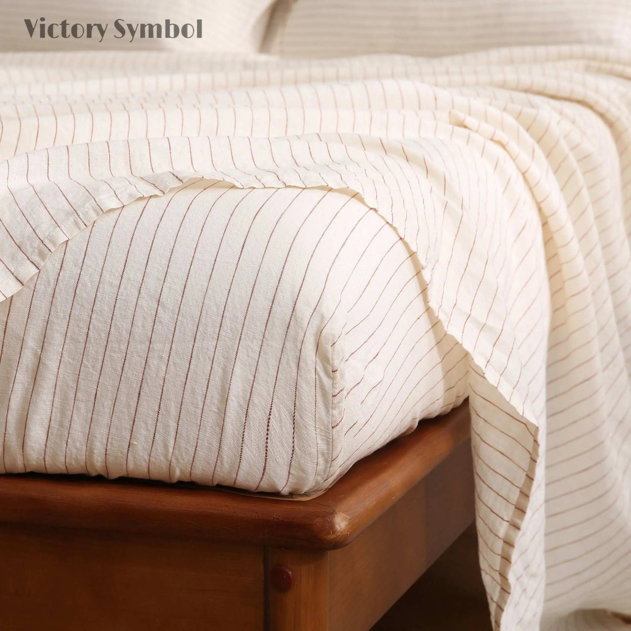 Red Stripe 100% Organic Linen Yarn Dyed Fitted Sheet - Victory Symbol
